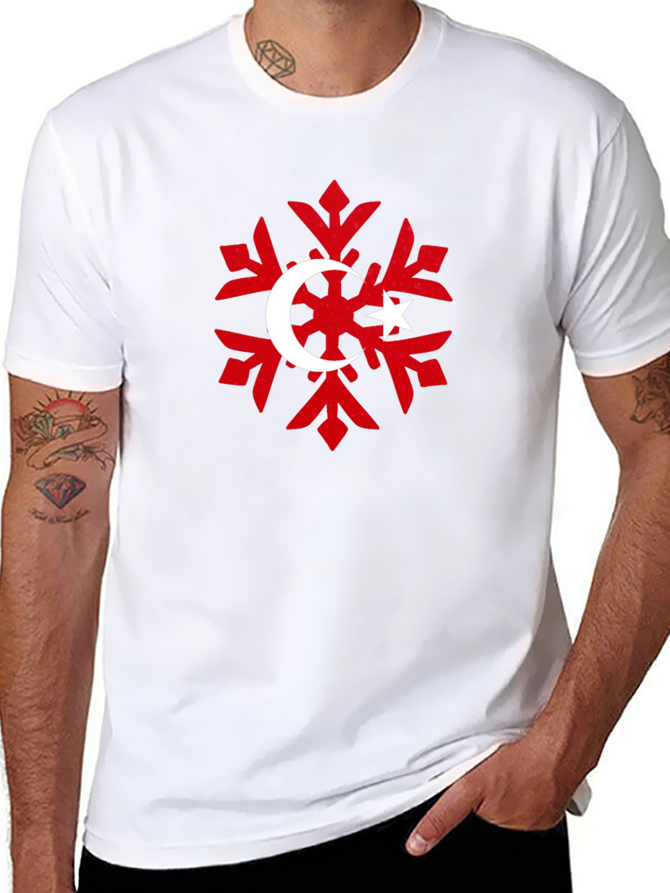 Turkish Flag Snowflake Black T-Shirt