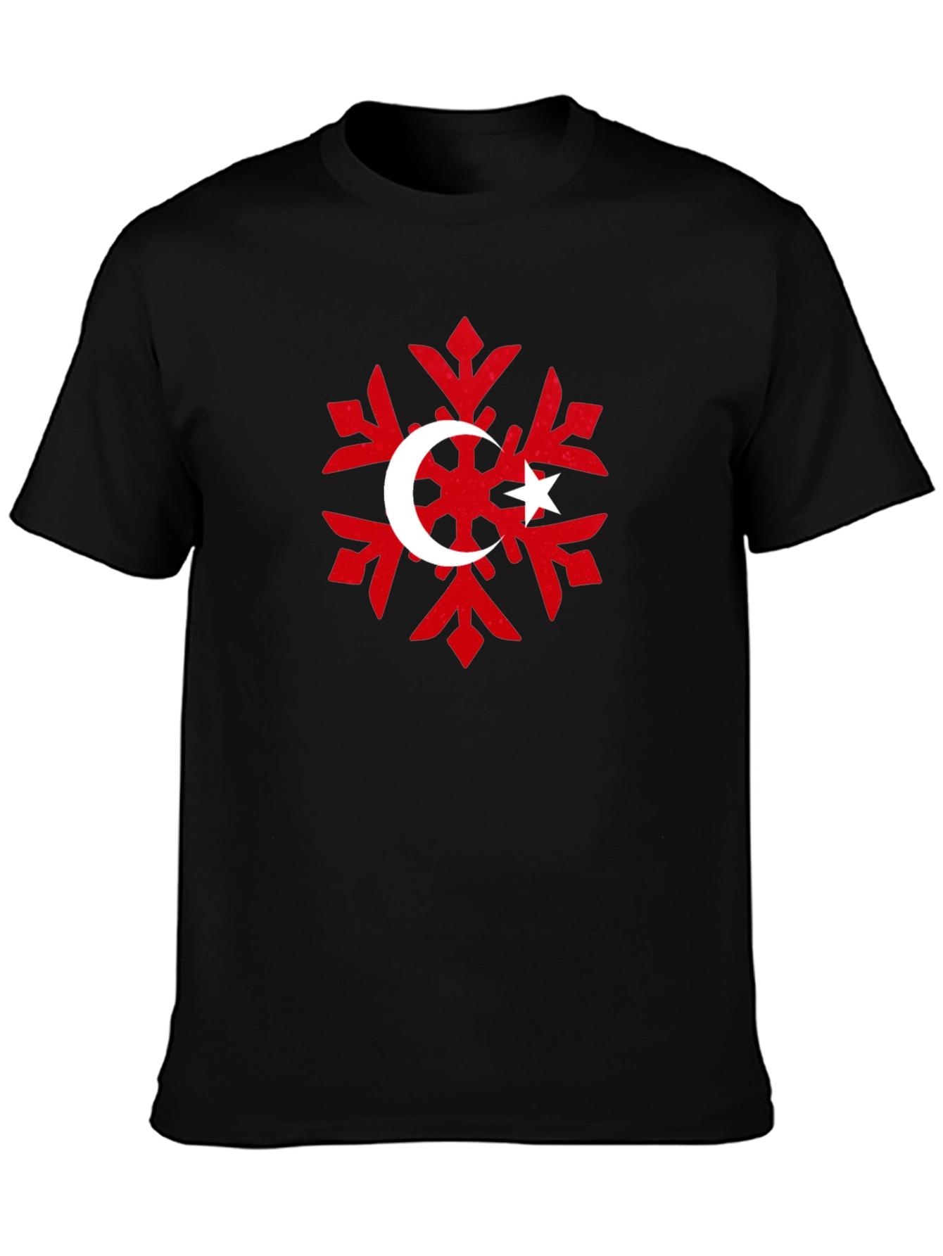 Turkish Flag Snowflake Black T-Shirt