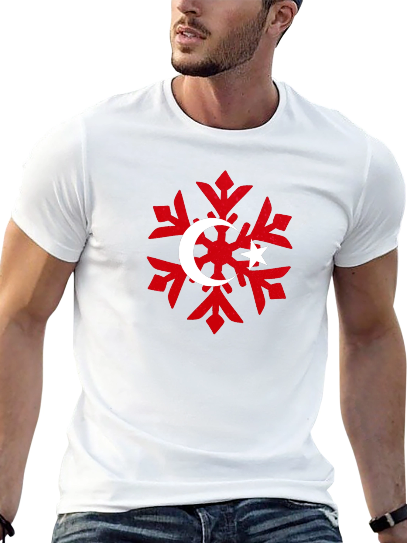 Turkish Flag Snowflake Black T-Shirt