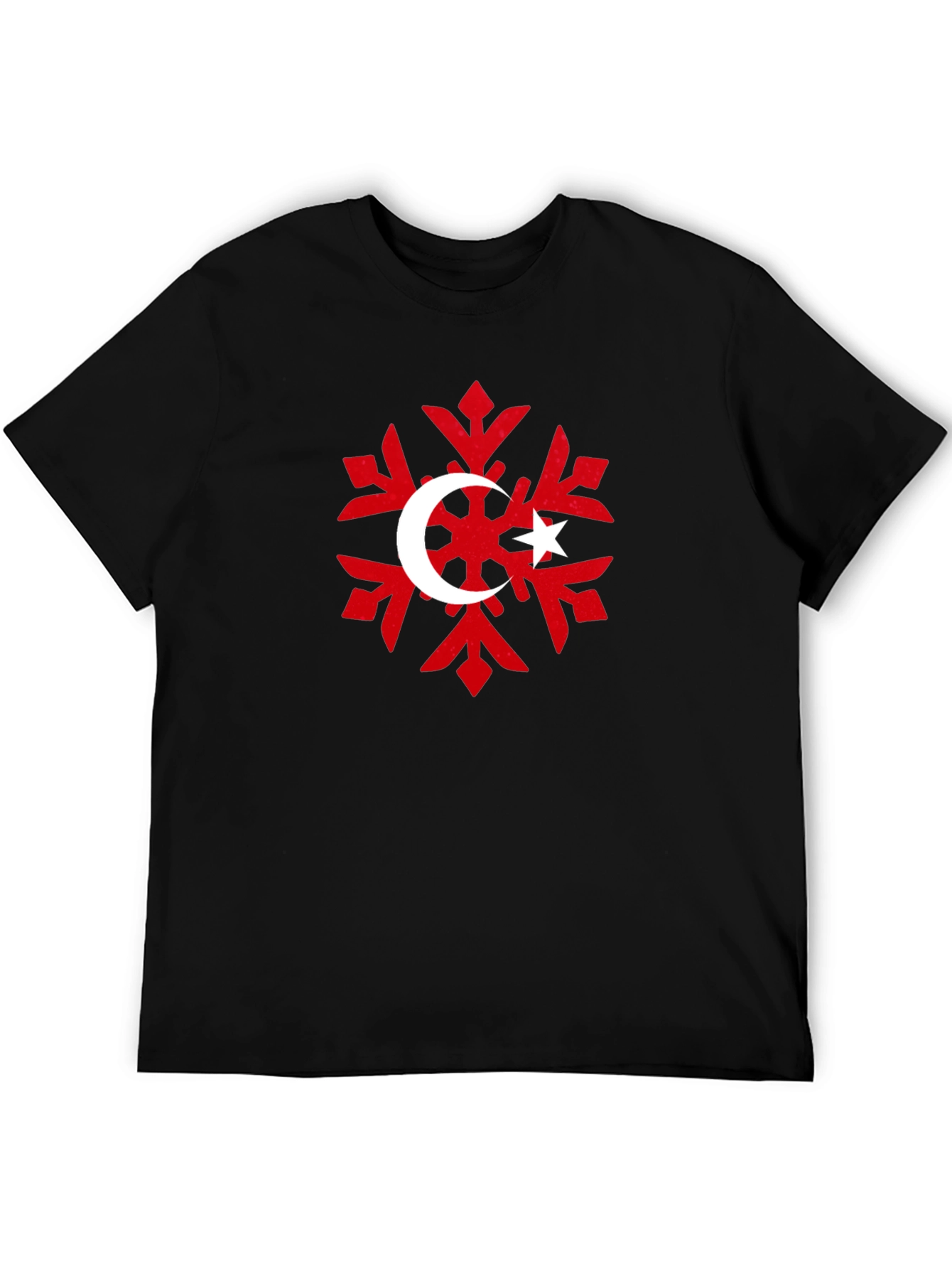 Turkish Flag Snowflake Black T-Shirt