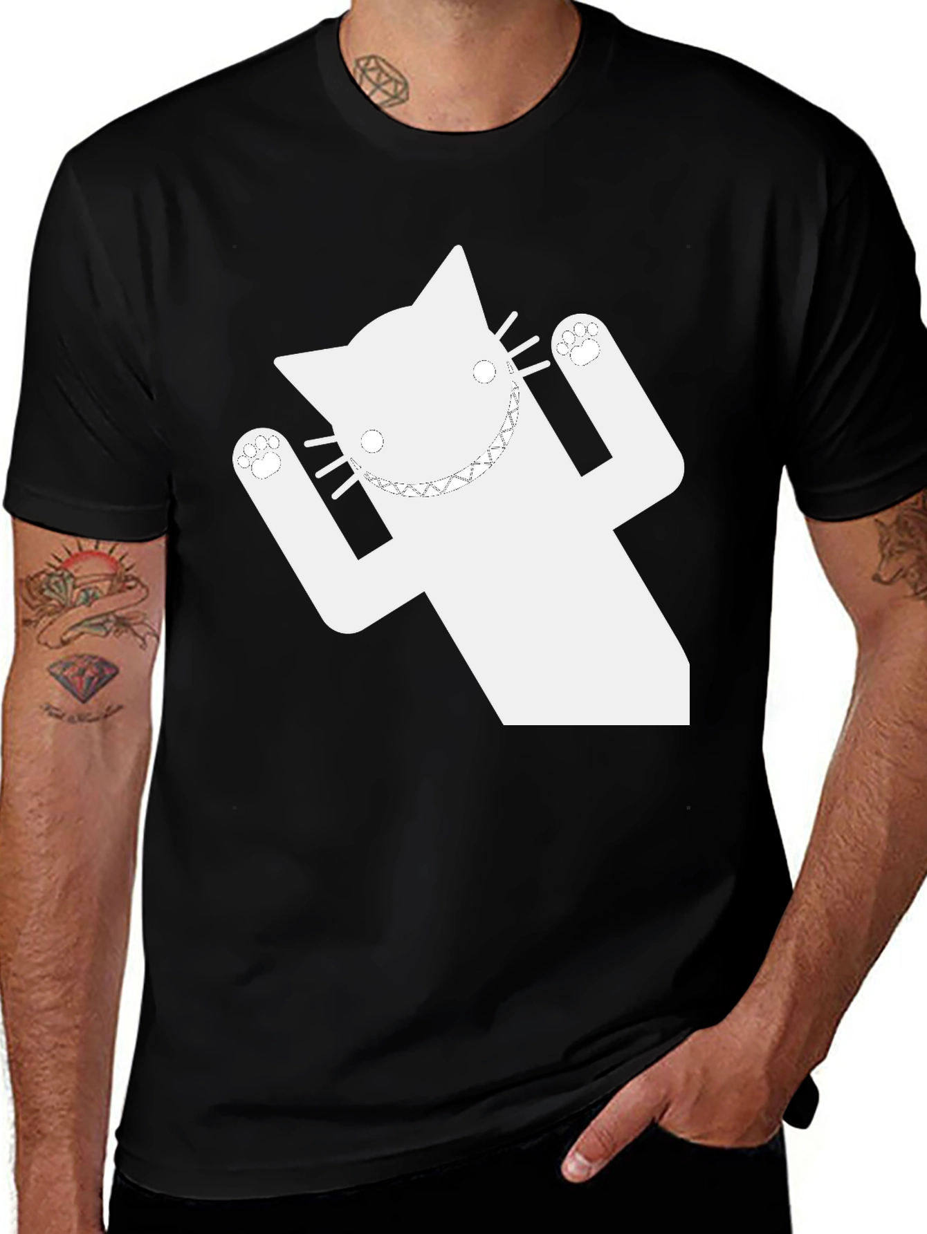 Funny Cat Graphic T-Shirt - Black Short Sleeve