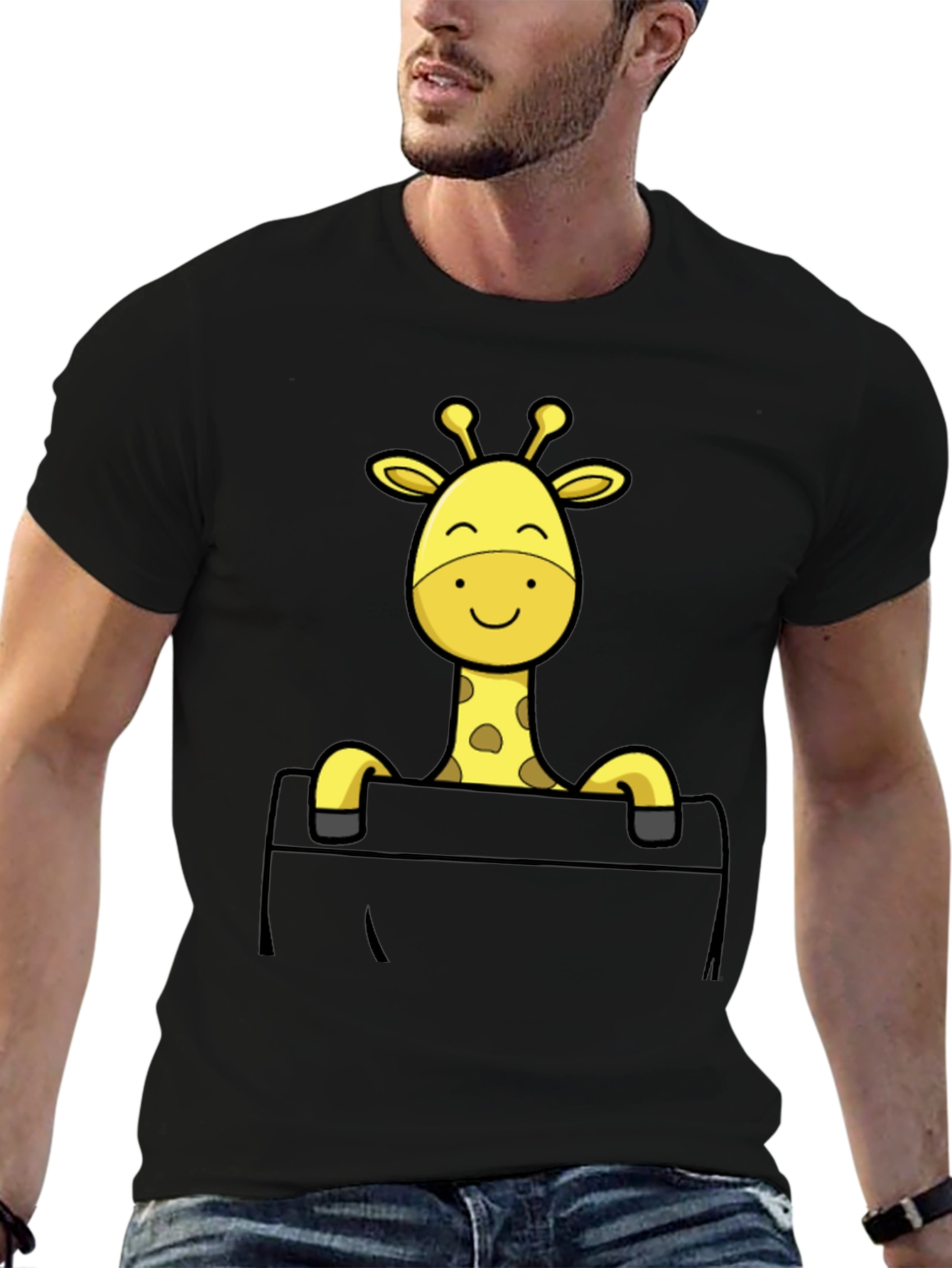 Giraffe Pocket T-Shirt - Mens Black Cotton Tee