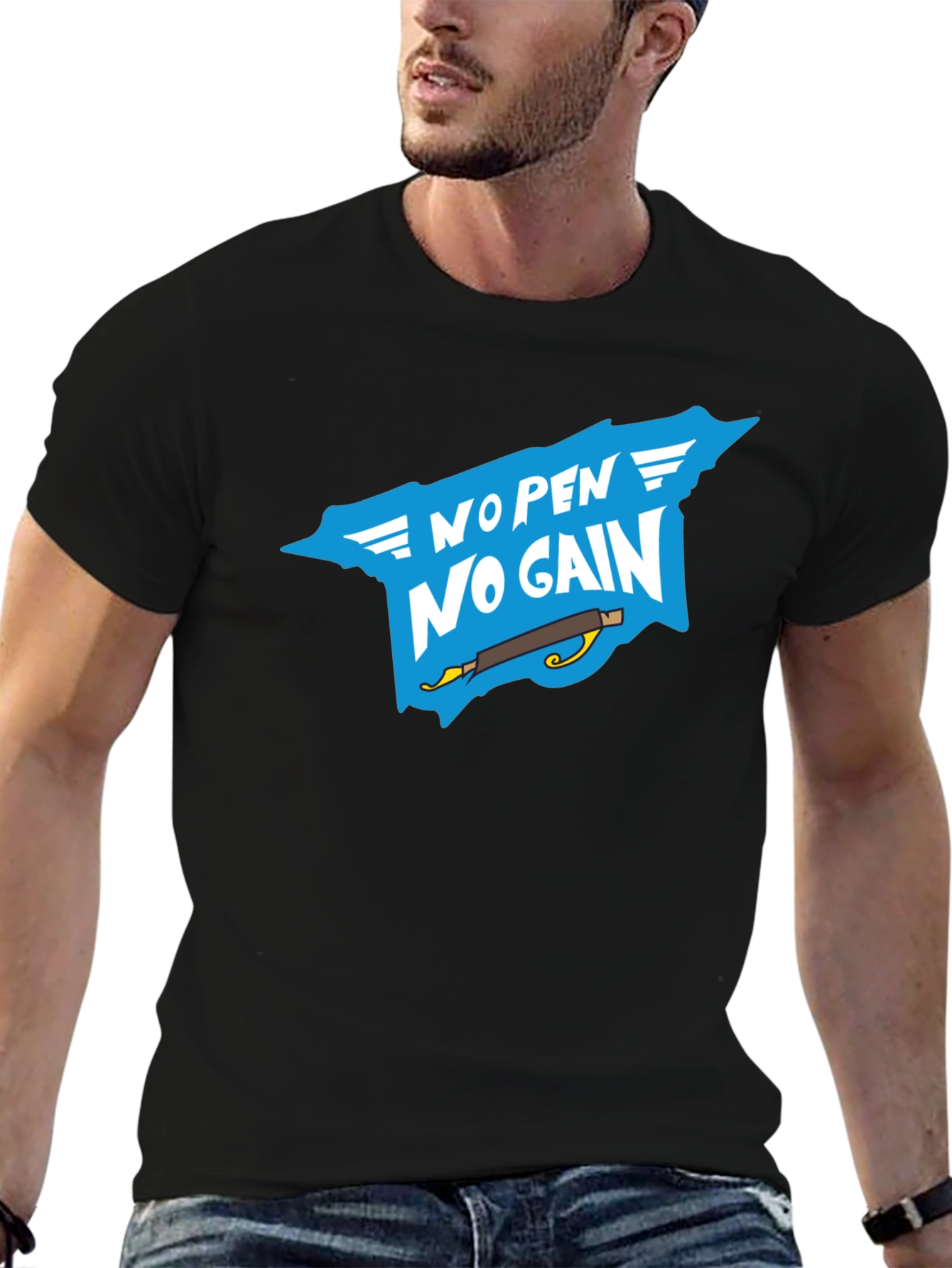 No Pen No Gain T-Shirt - Black Cotton Tee