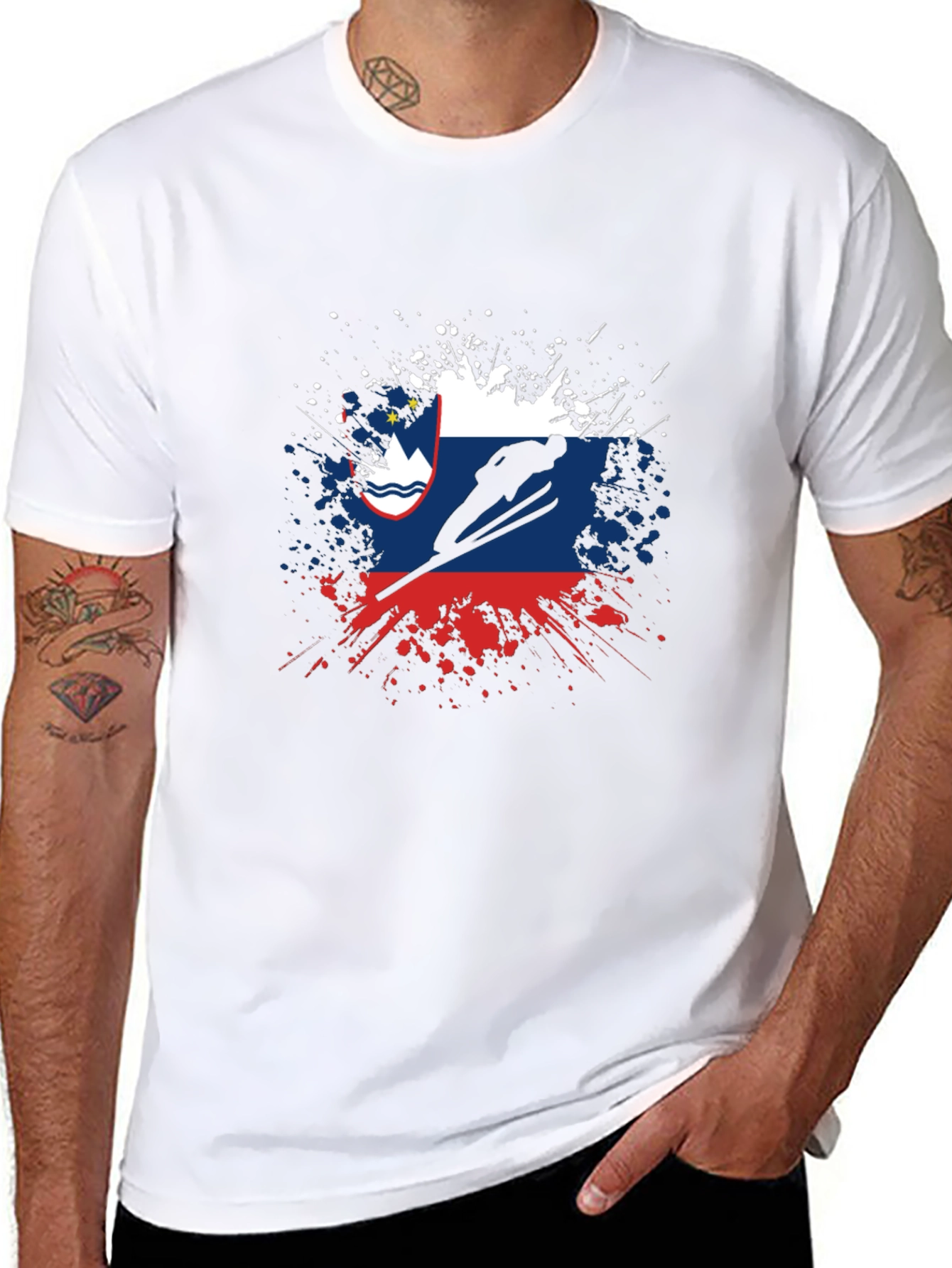 Slovenia Flag Ski Jumping Mens Black T-Shirt