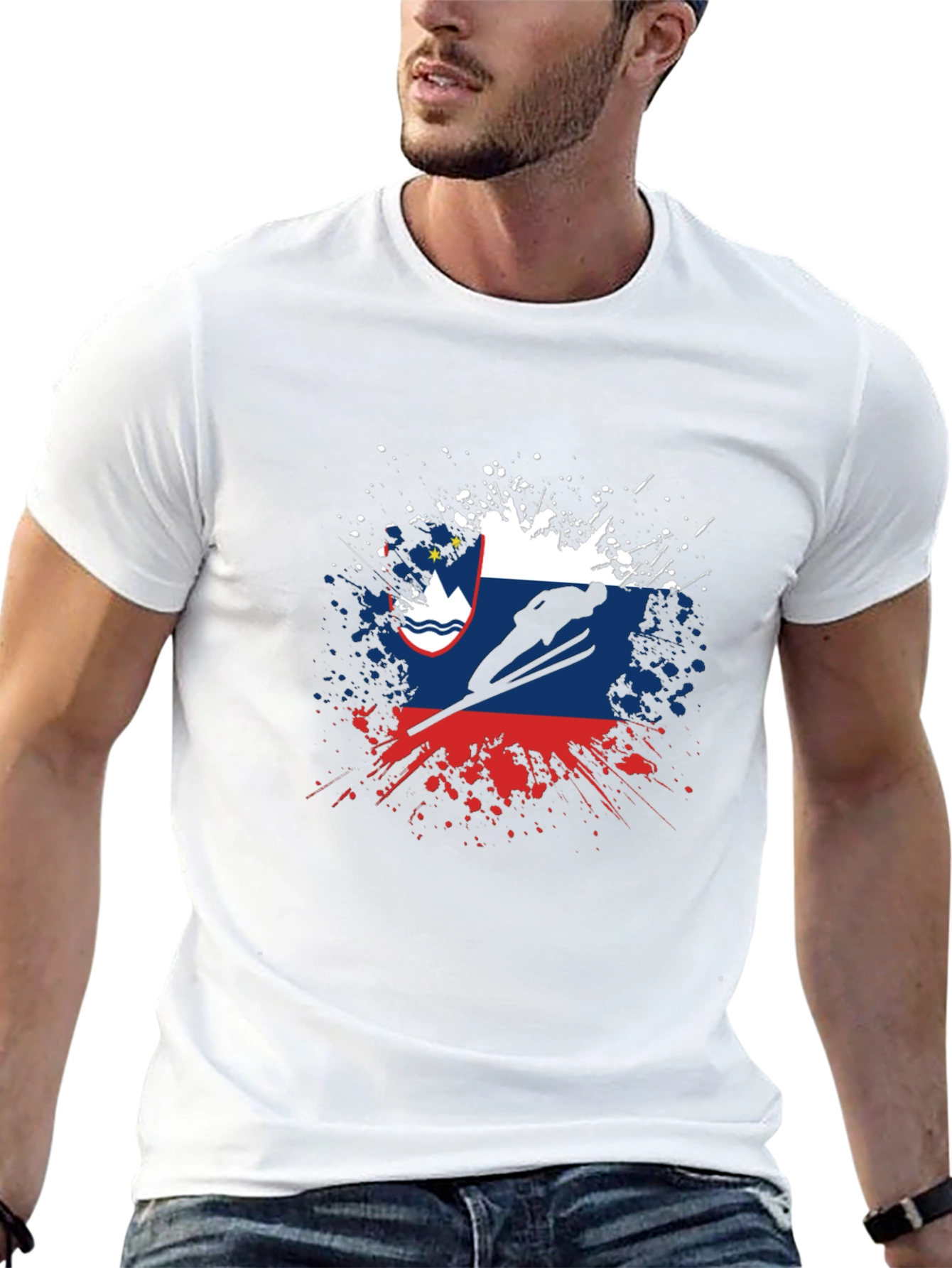 Slovenia Flag Ski Jumping Mens Black T-Shirt