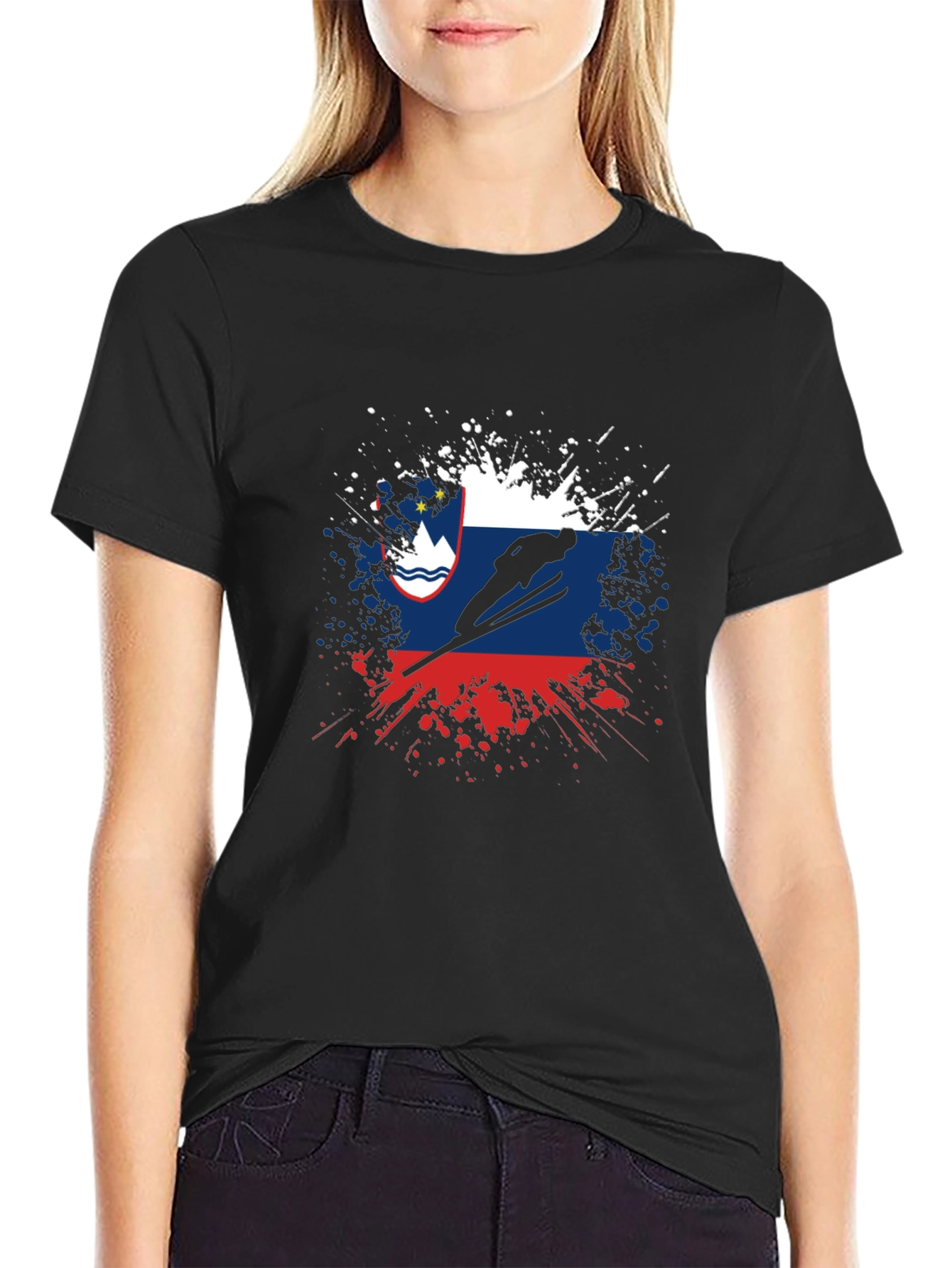Slovenia Flag Ski Jumping Mens Black T-Shirt