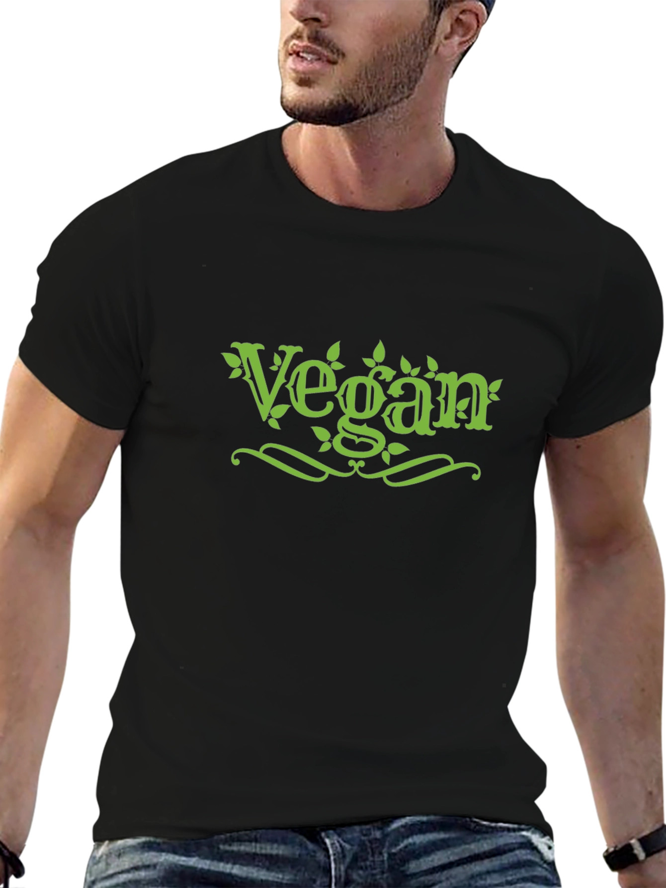 Vegan T-Shirt Black Cotton Stylish Design