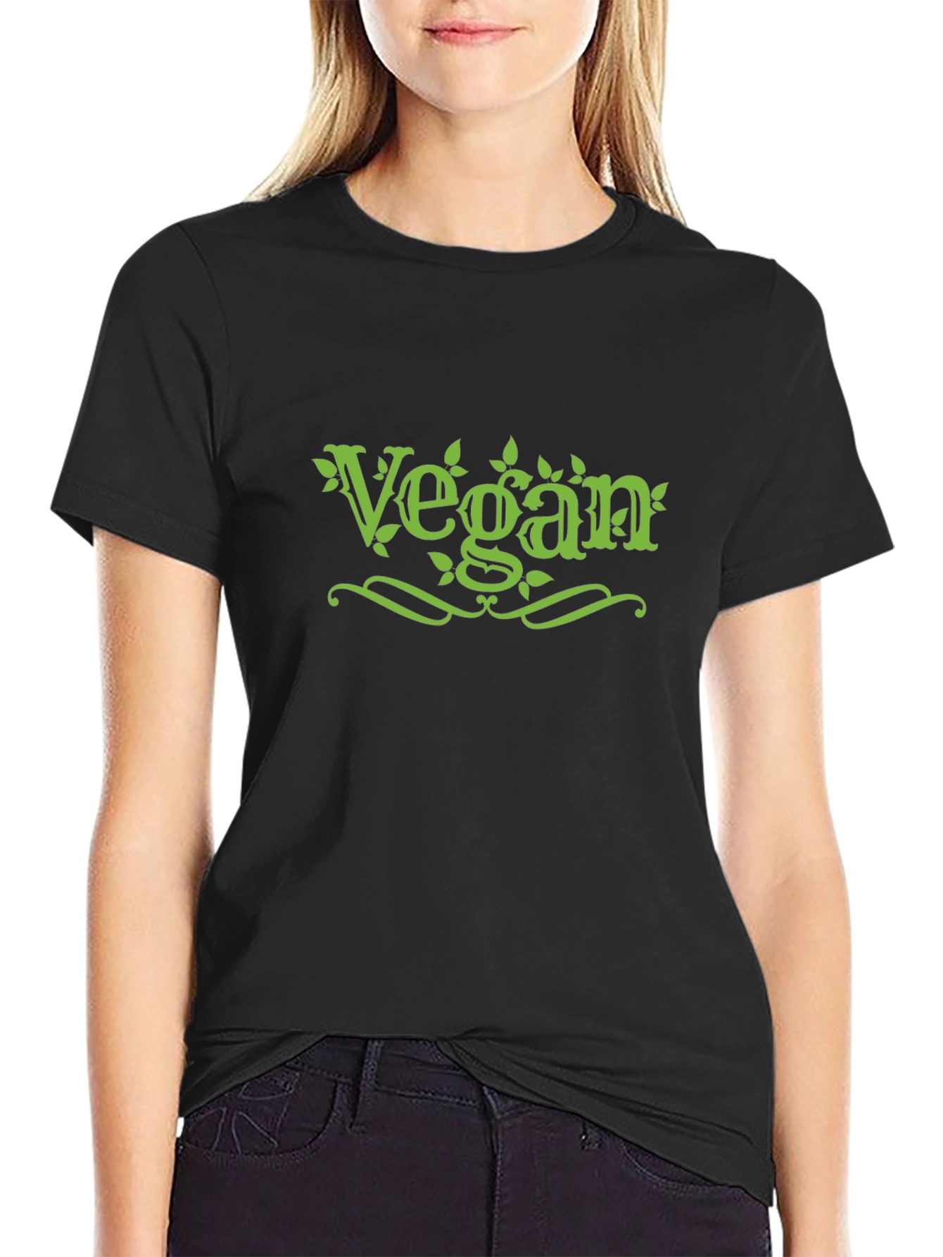 Vegan T-Shirt Black Cotton Stylish Design