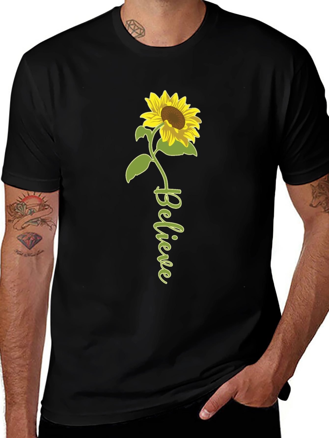 Believe Sunflower Graphic Tee - Black