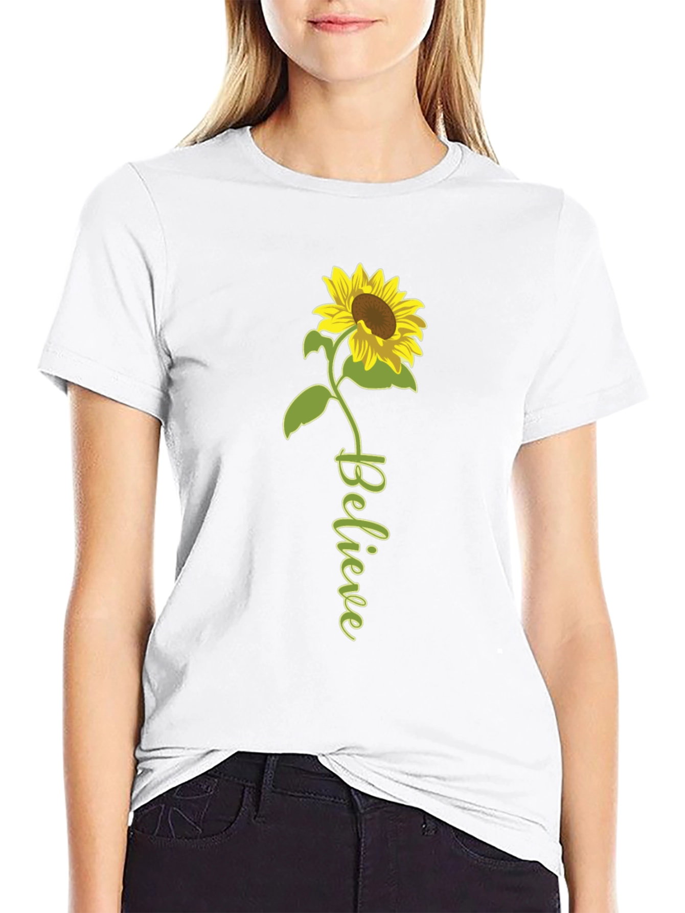 Believe Sunflower Graphic Tee - Black
