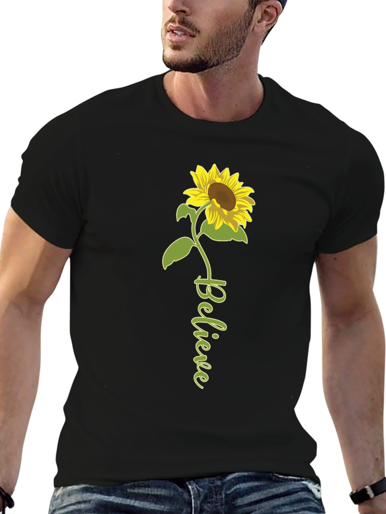 Believe Sunflower Graphic Tee - Black