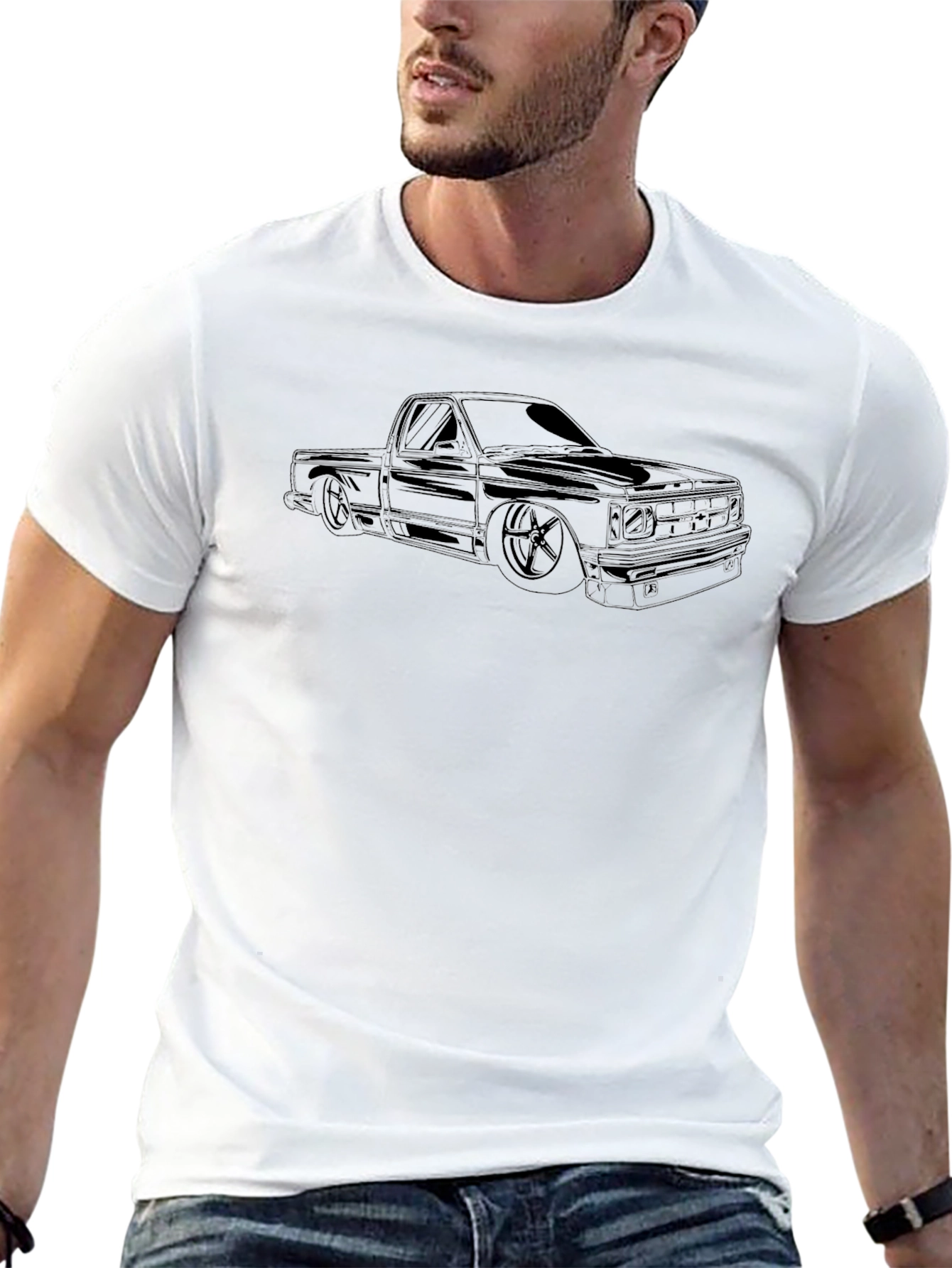 Classic Truck Outline Tee - Black Cotton Graphic T-Shirt
