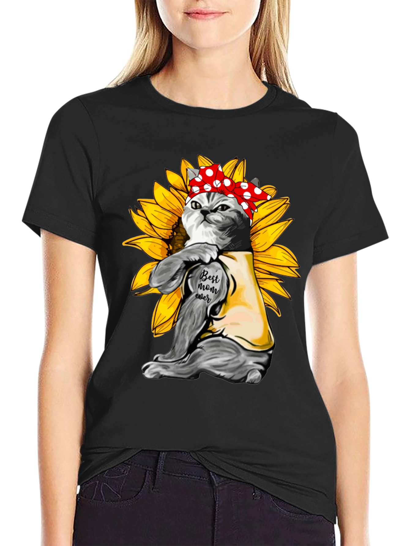 Cat Mom T-Shirt - Sunflower Power