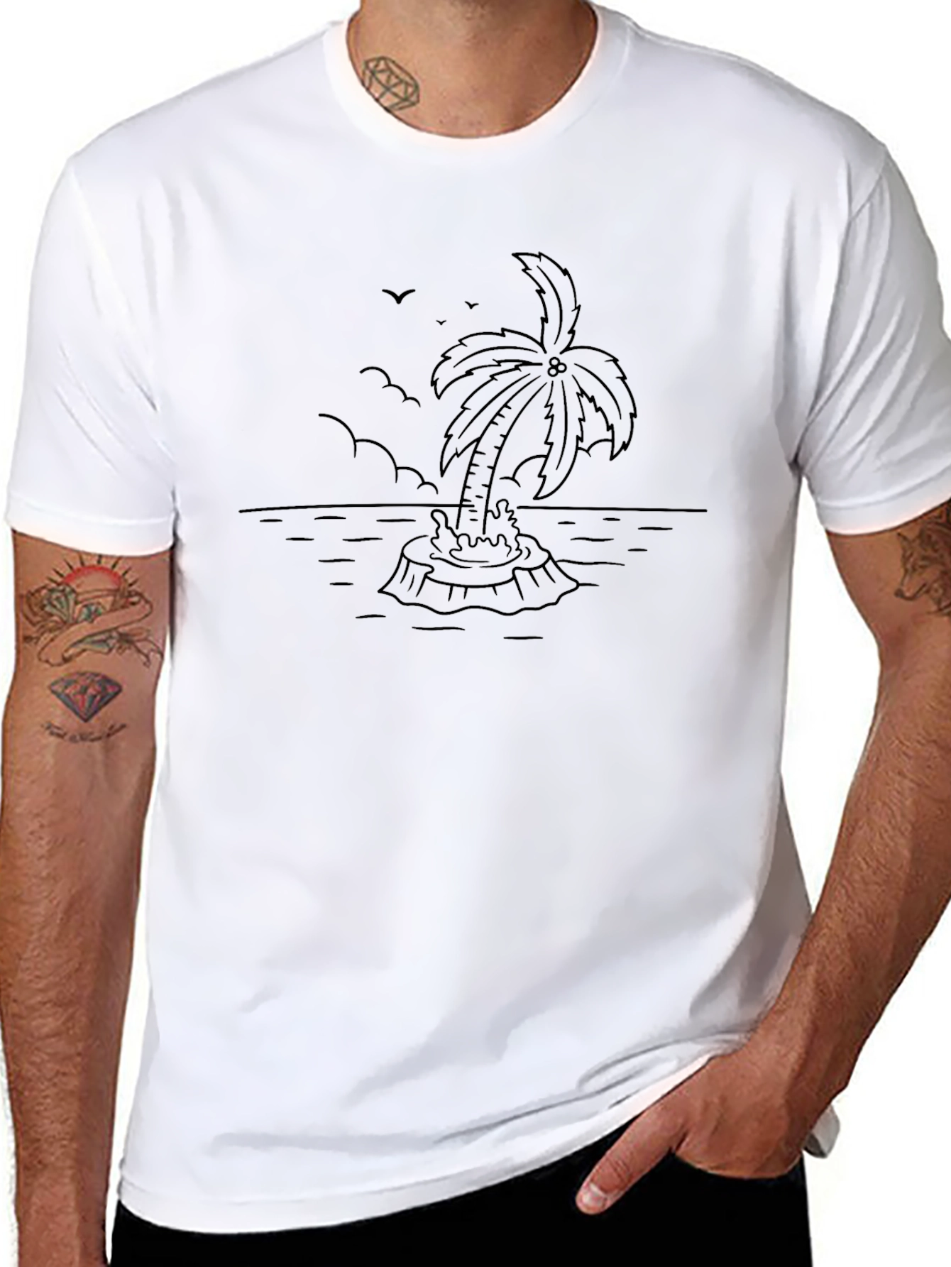 Palm Tree Island Black T-Shirt