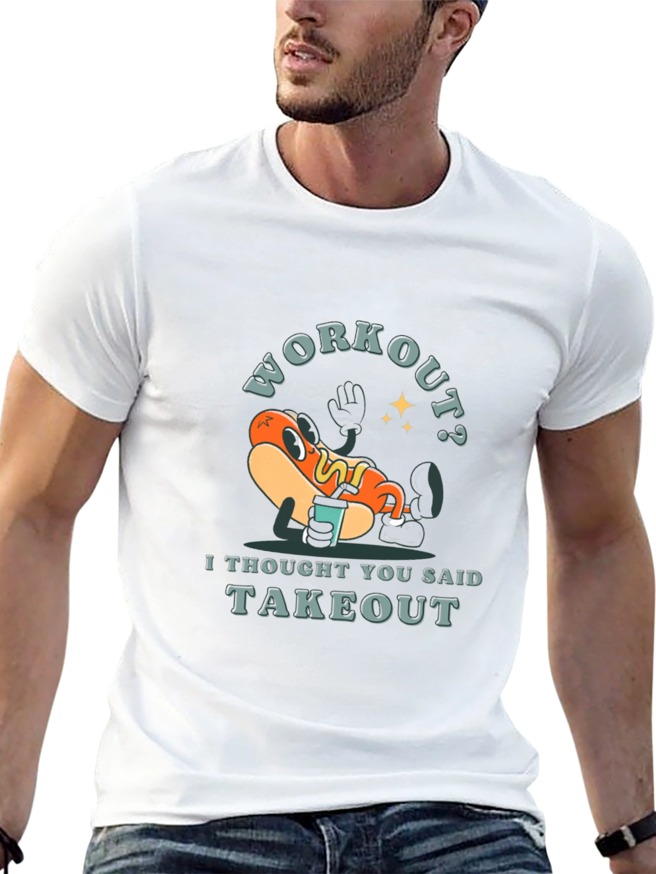 Workout? Takeout Hotdog Graphic T-Shirt