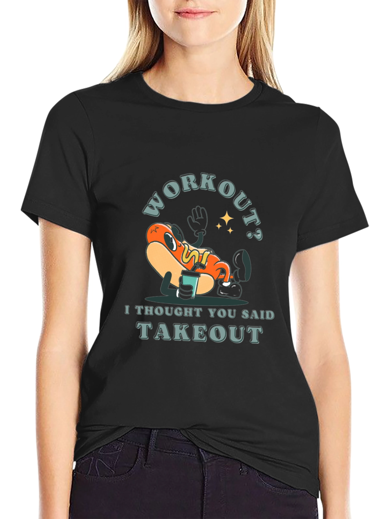 Workout? Takeout Hotdog Graphic T-Shirt