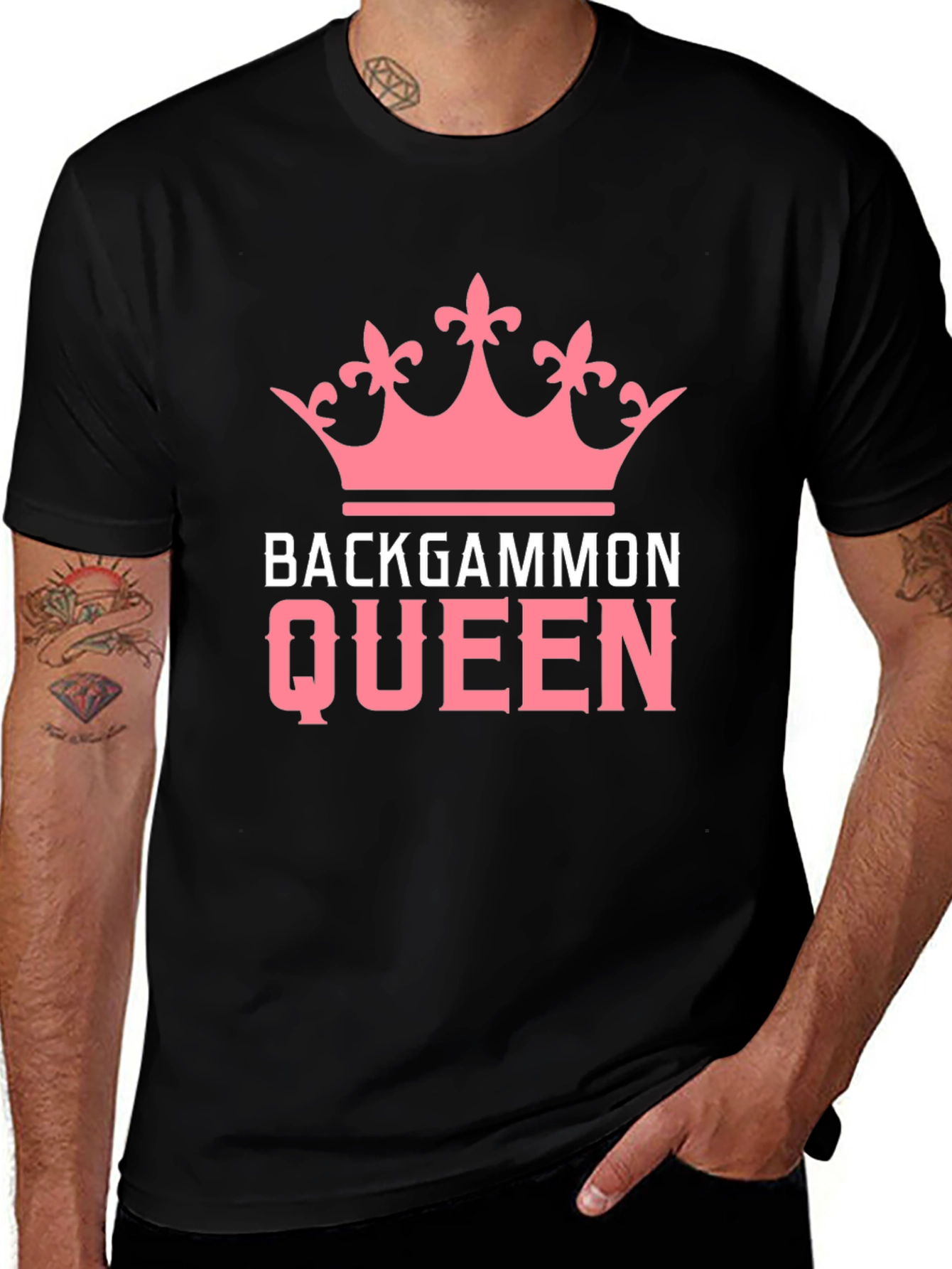 Backgammon Queen T-Shirt - Pink Crown Design