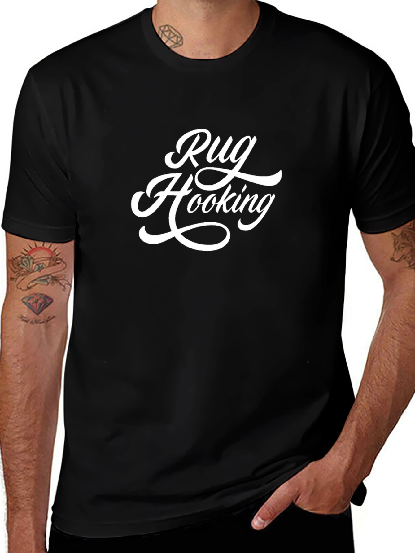 Rug Hooking Graphic Tee - Black Cotton T-Shirt