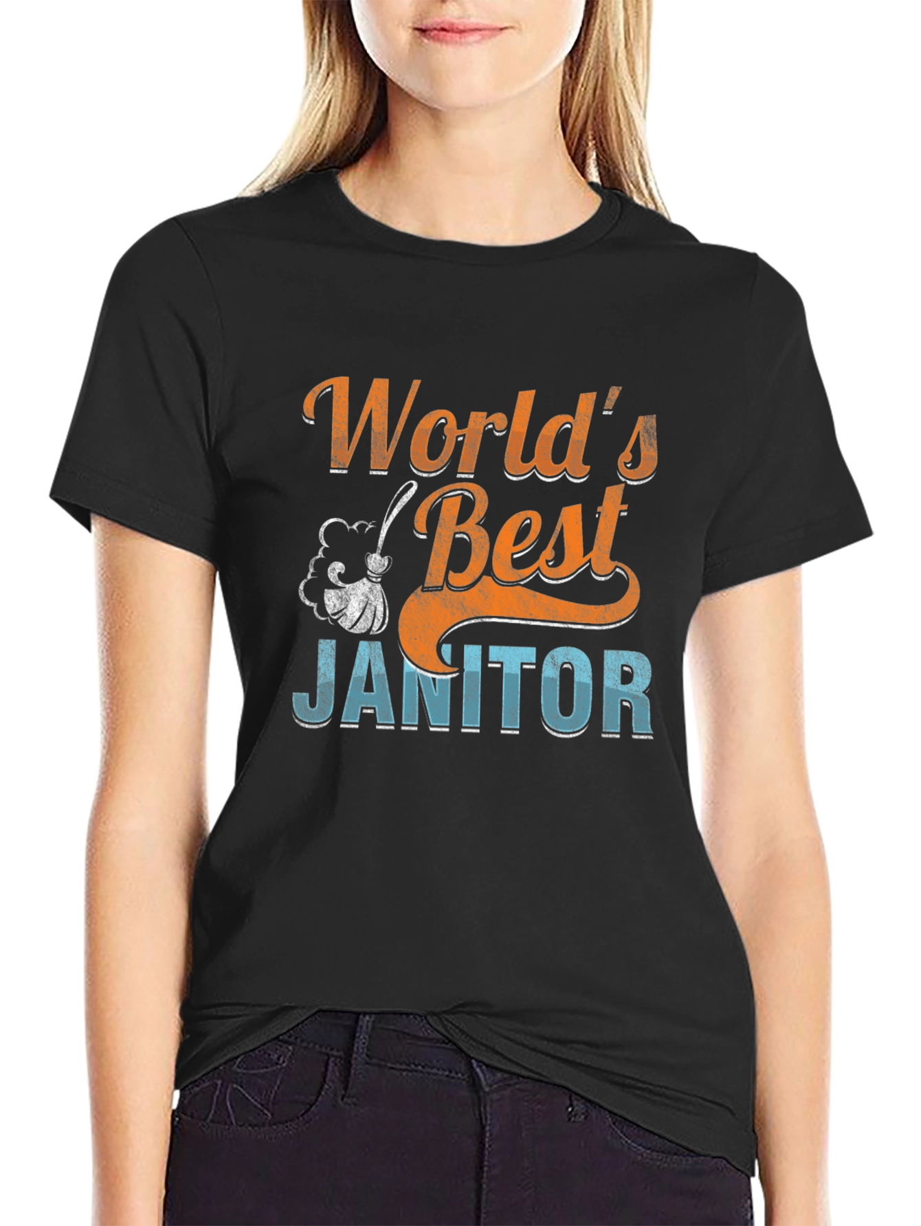 Worlds Best Janitor Black Graphic T-Shirt