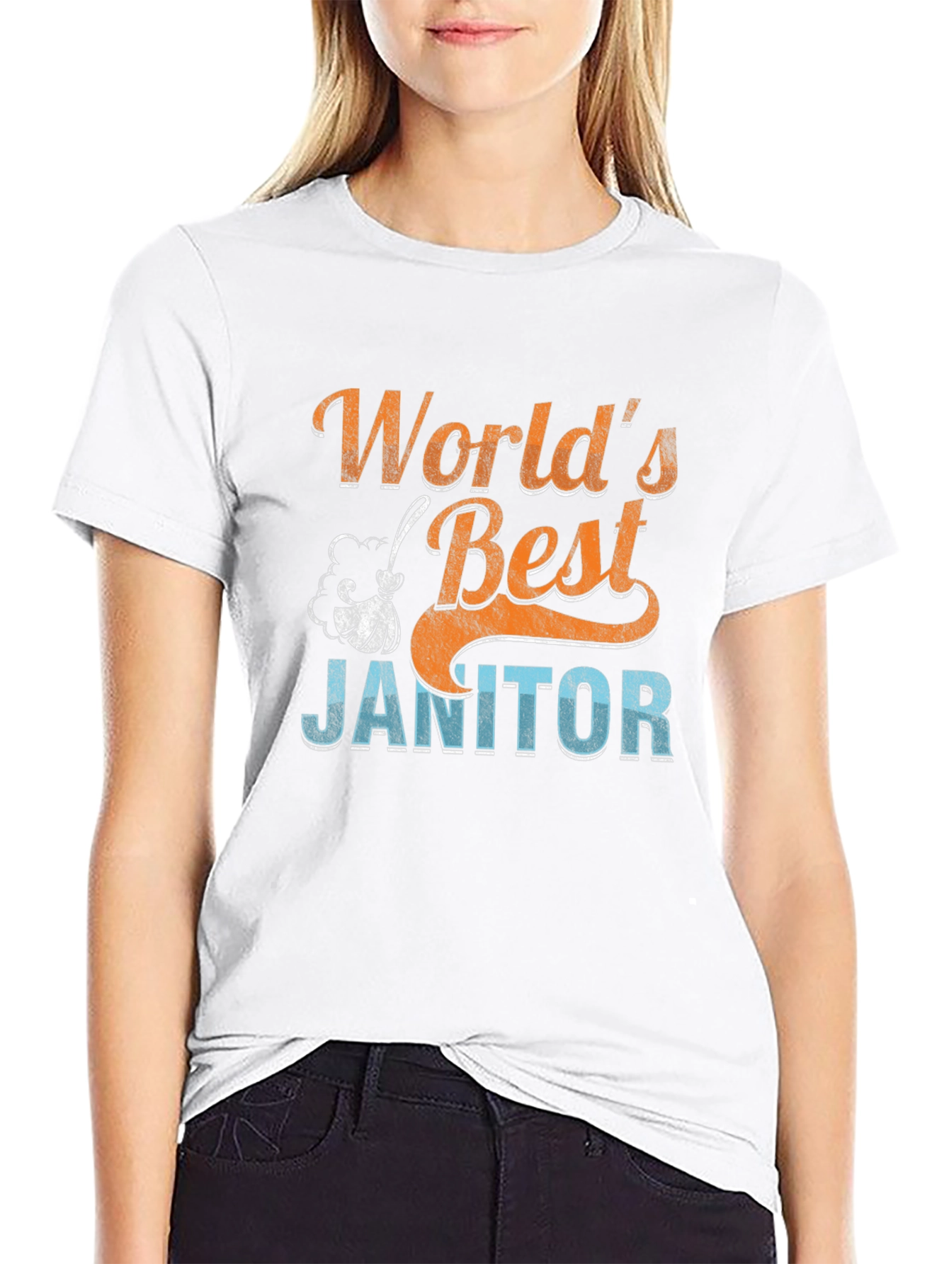 Worlds Best Janitor Black Graphic T-Shirt