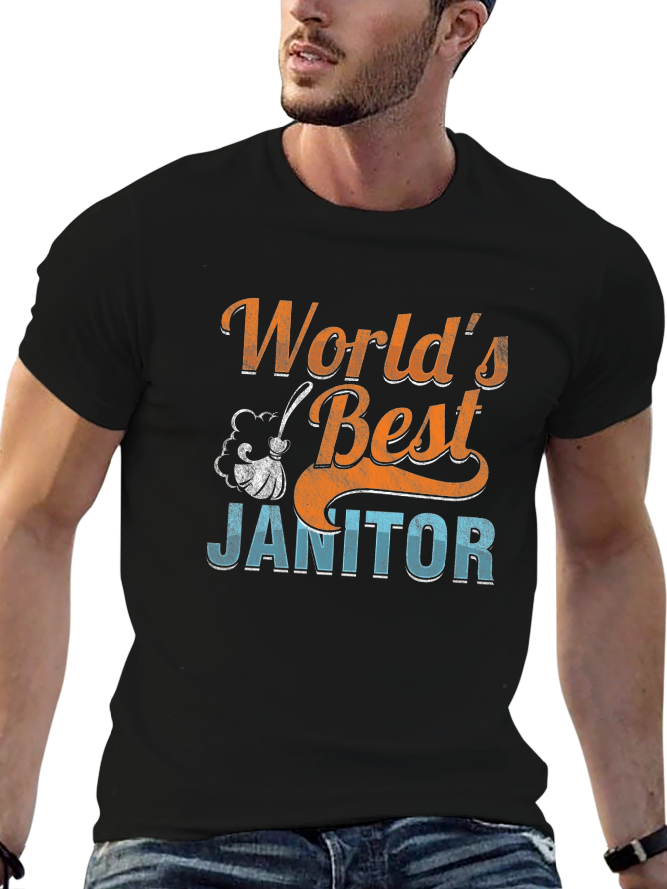 Worlds Best Janitor Black Graphic T-Shirt
