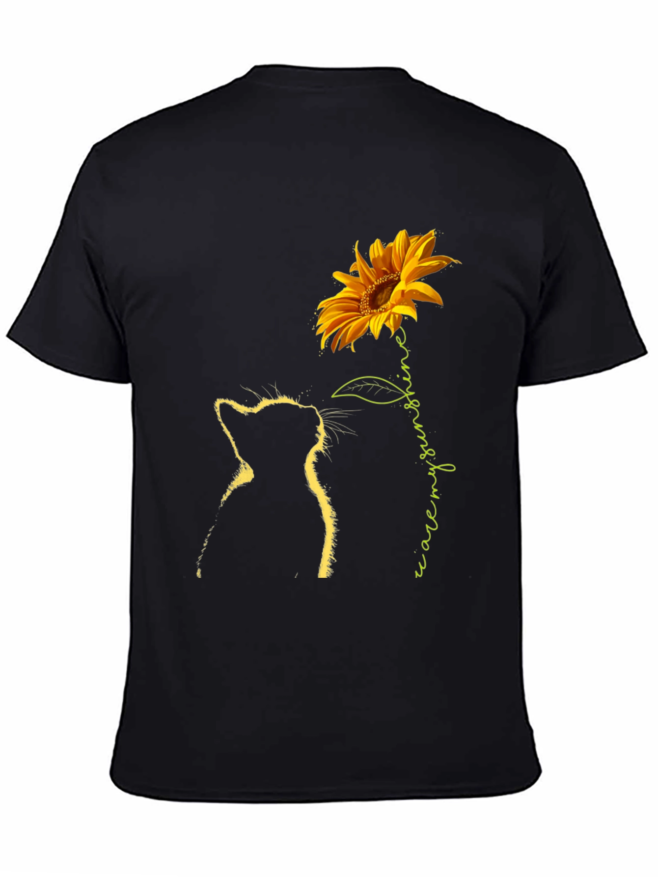 Cat & Sunflower Graphic Tee - Black
