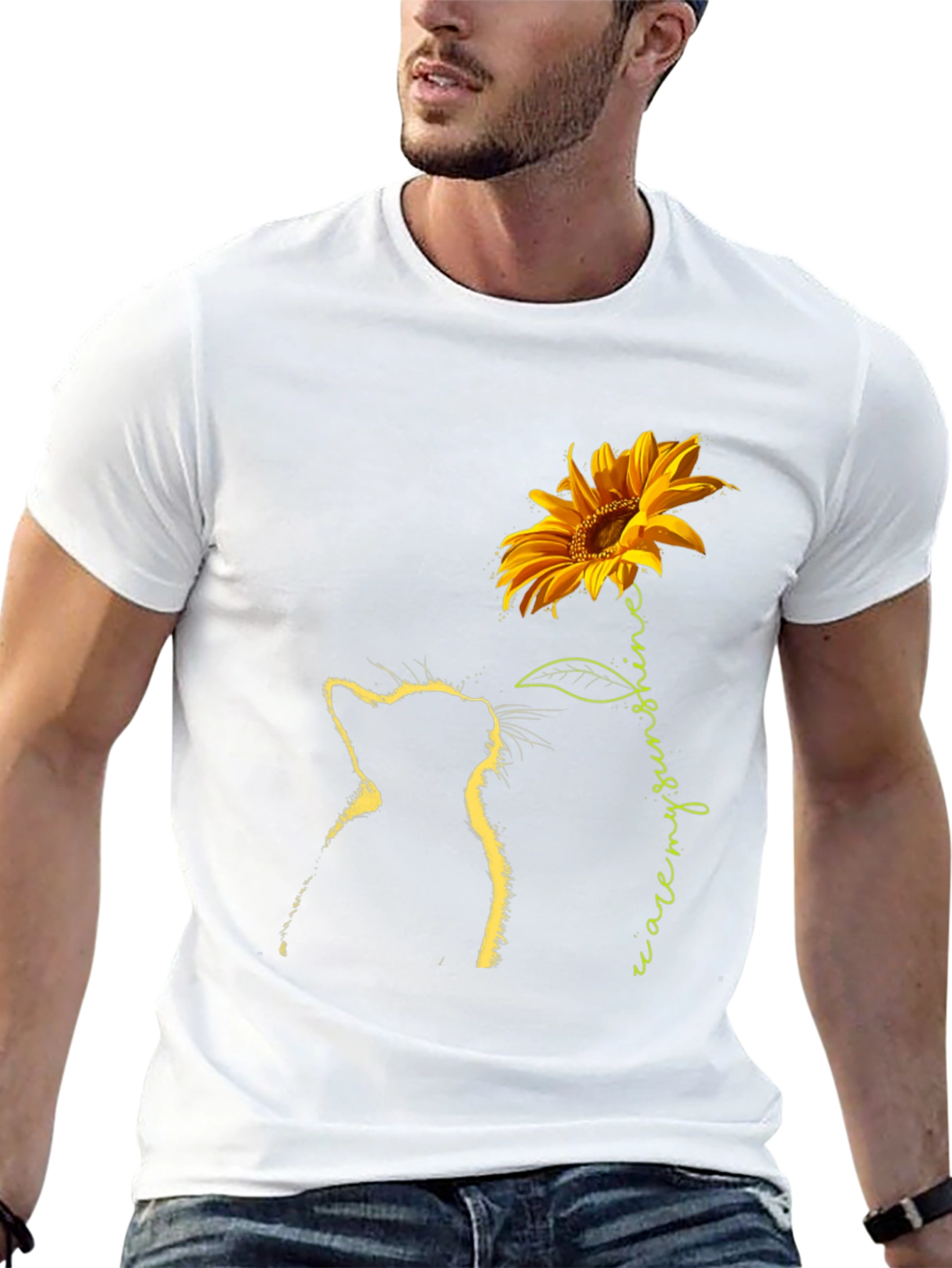 Cat & Sunflower Graphic Tee - Black