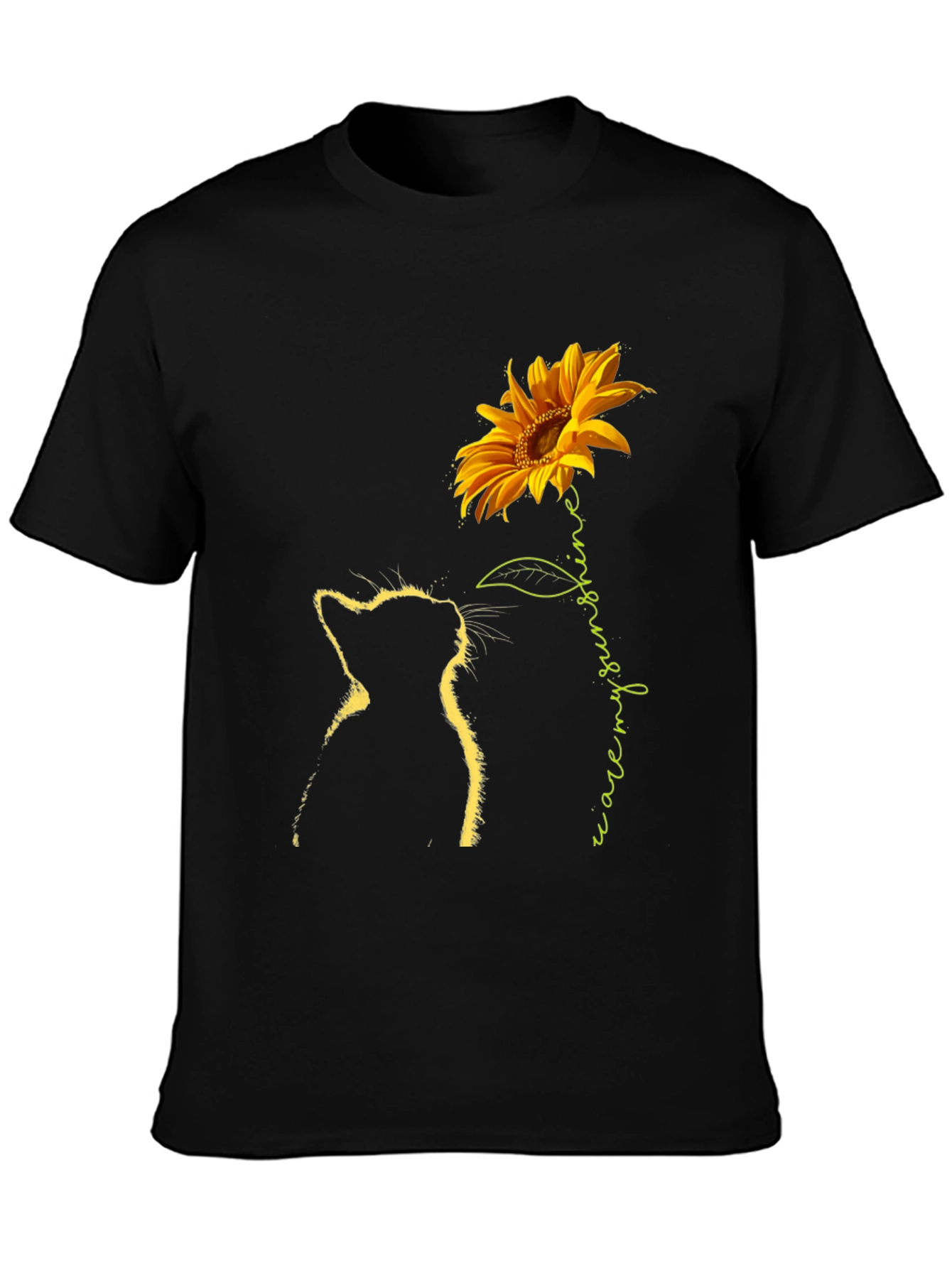 Cat & Sunflower Graphic Tee - Black