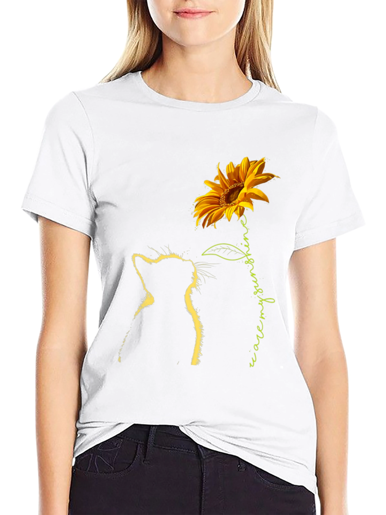 Cat & Sunflower Graphic Tee - Black