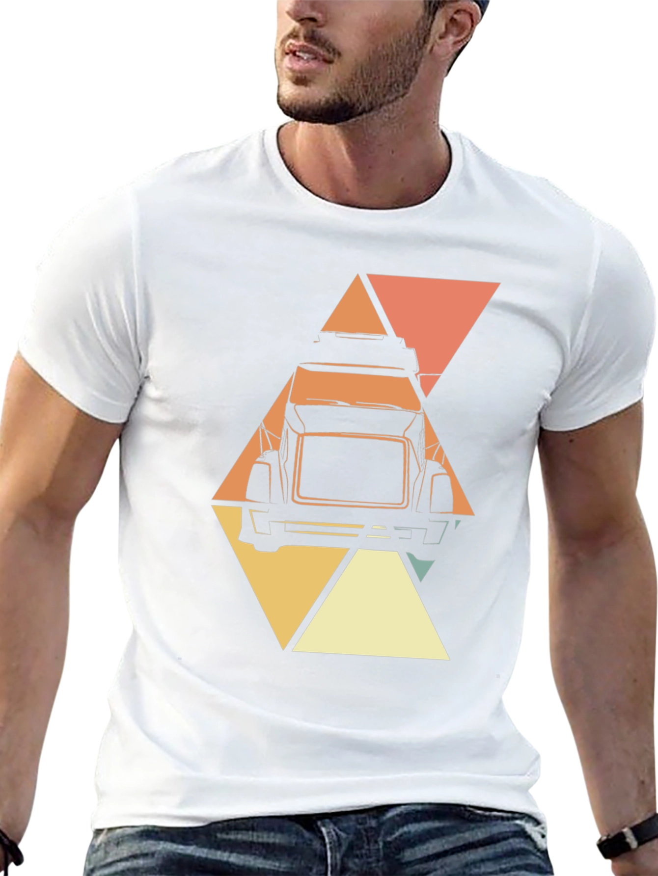 Retro Trucker T-Shirt - Geometric Design