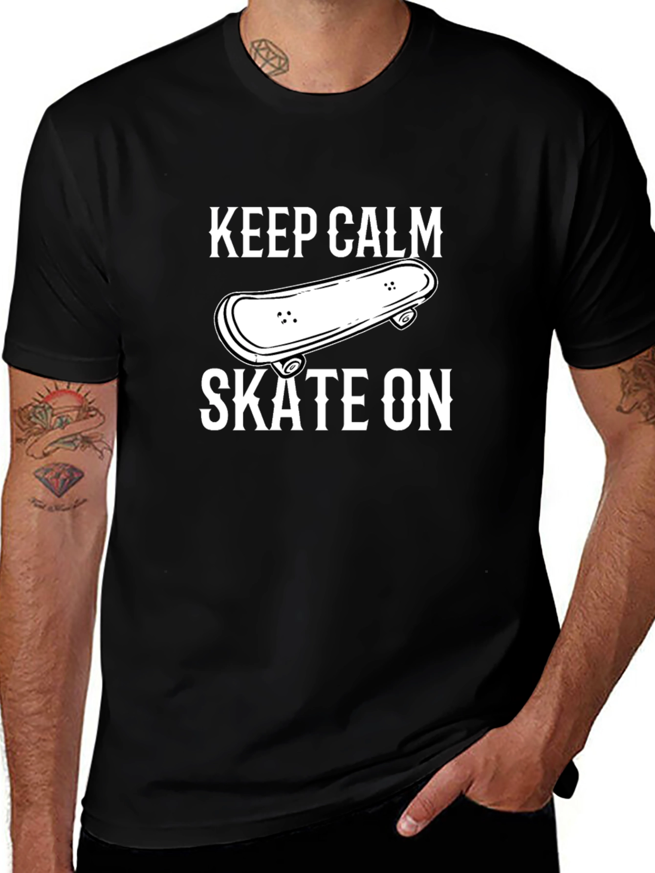 Keep Calm Skate On T-Shirt - Black Cotton Blend
