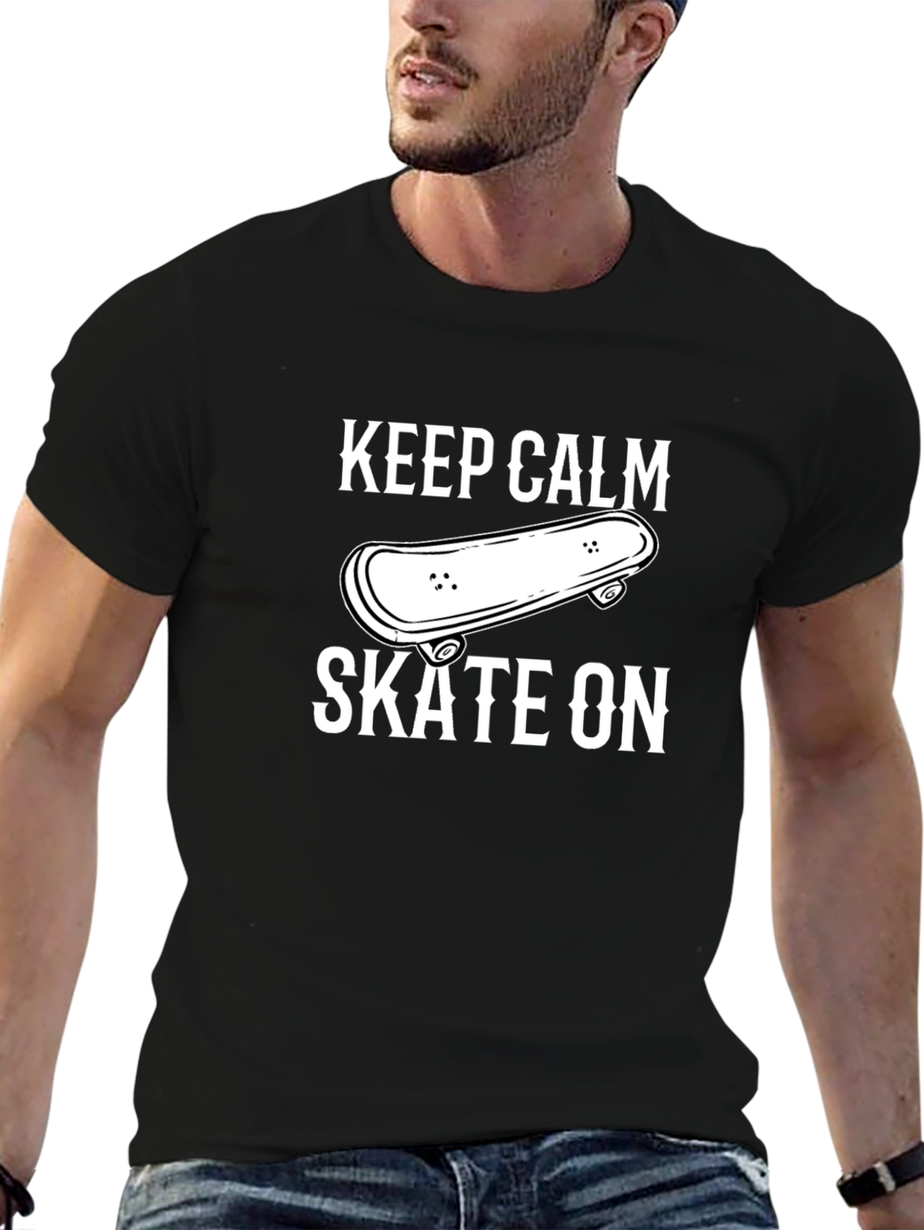 Keep Calm Skate On T-Shirt - Black Cotton Blend