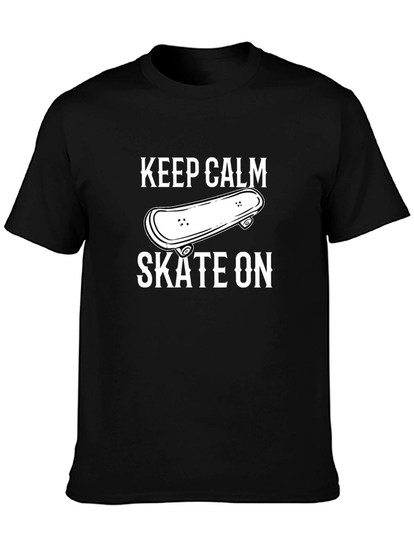 Keep Calm Skate On T-Shirt - Black Cotton Blend