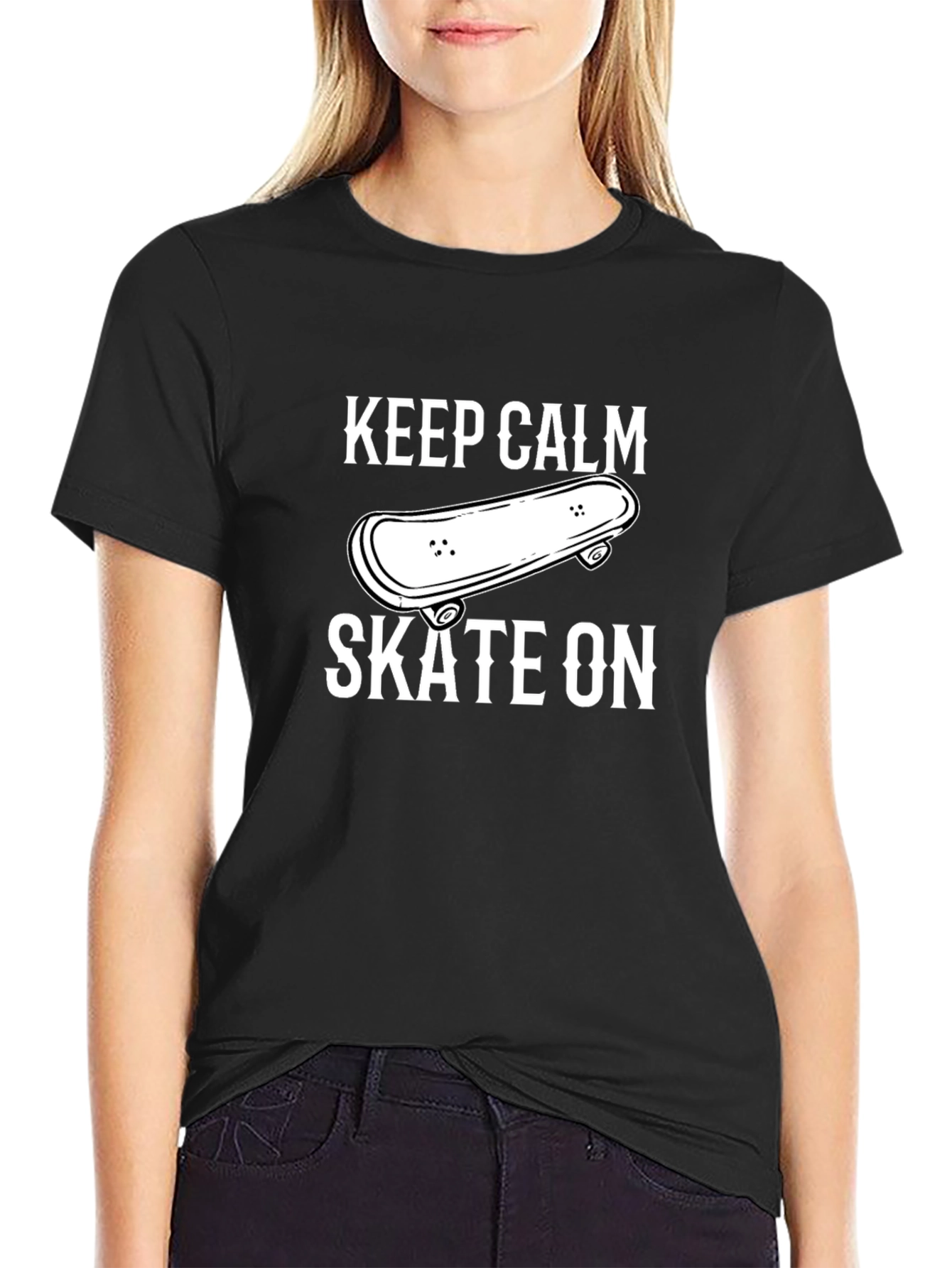 Keep Calm Skate On T-Shirt - Black Cotton Blend