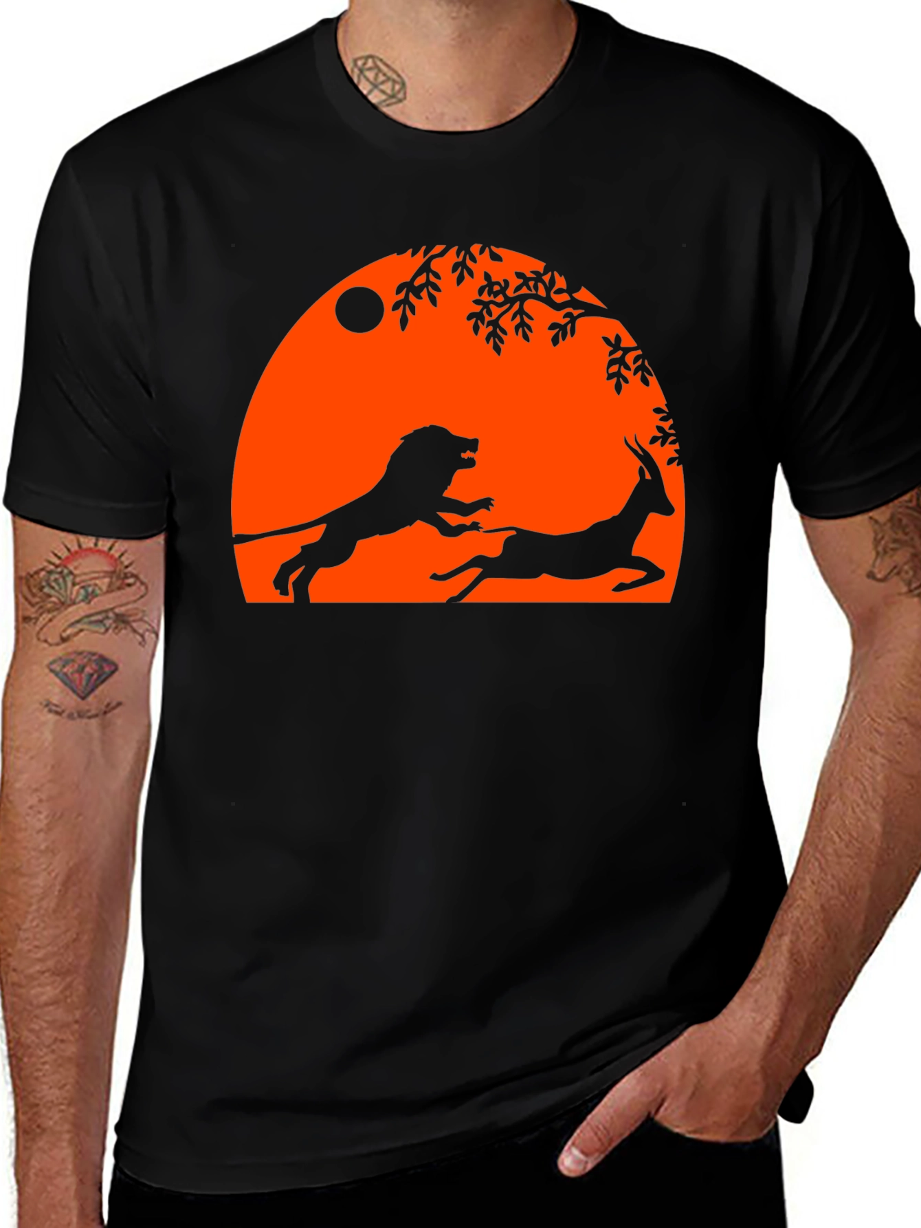 Lion and Antelope Graphic Tee - Black