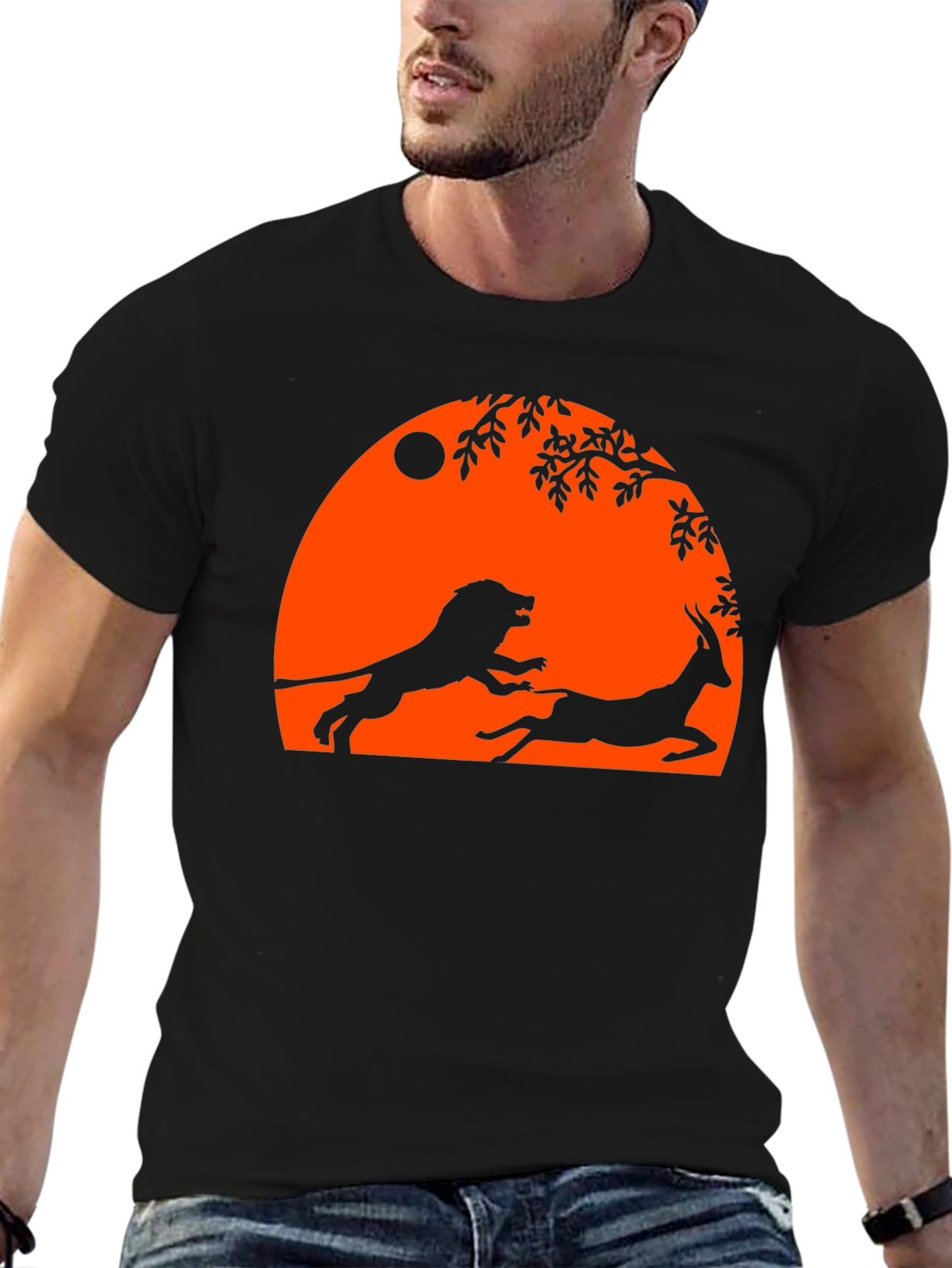 Lion and Antelope Graphic Tee - Black
