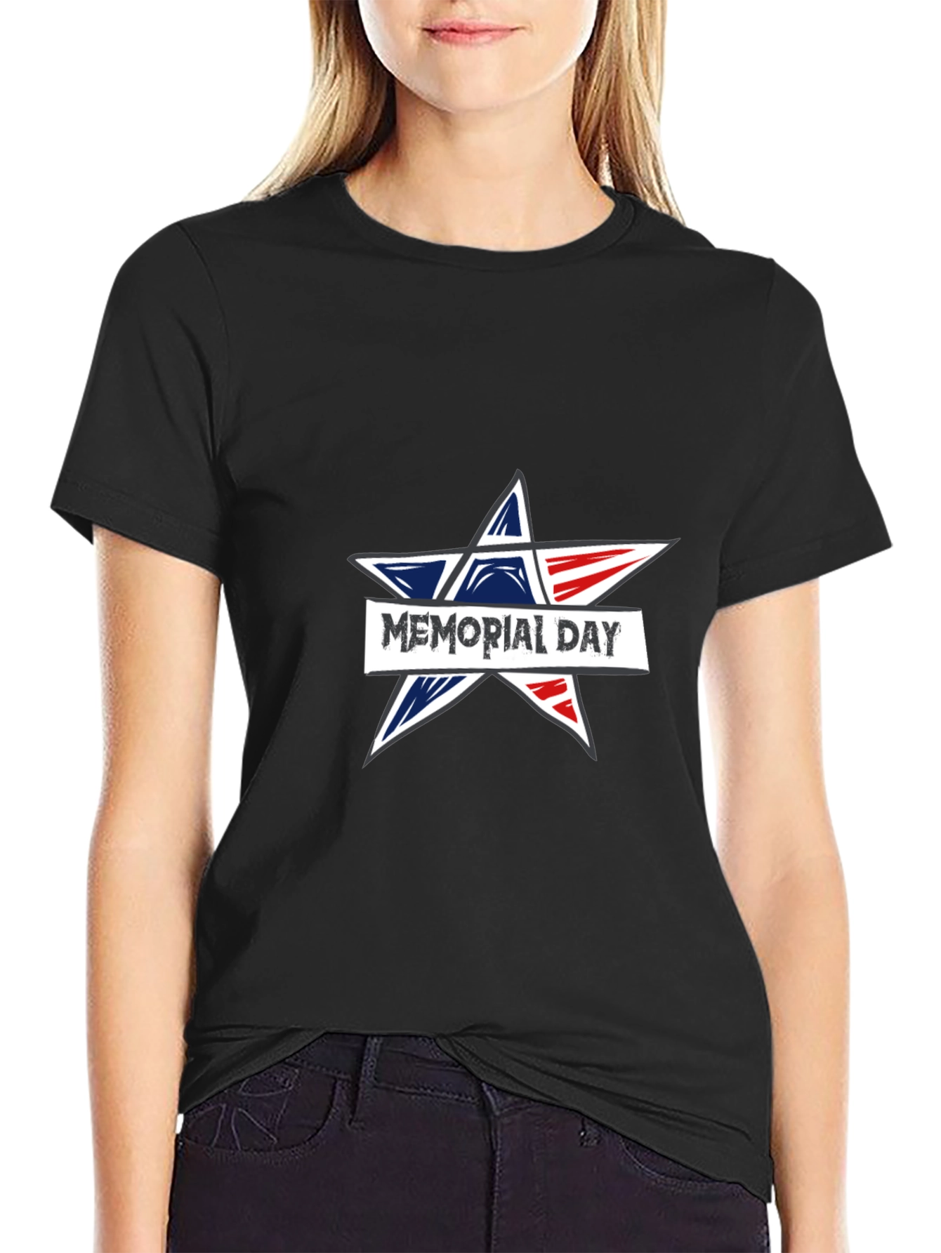 Memorial Day Star Graphic Black T-Shirt