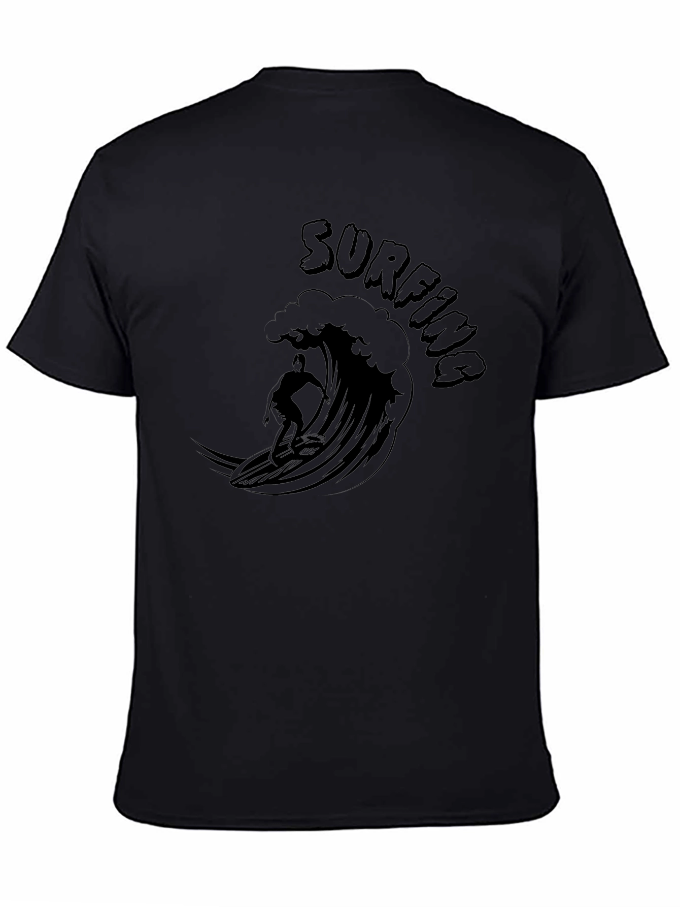 Surfing Wave Graphic Tee - Black