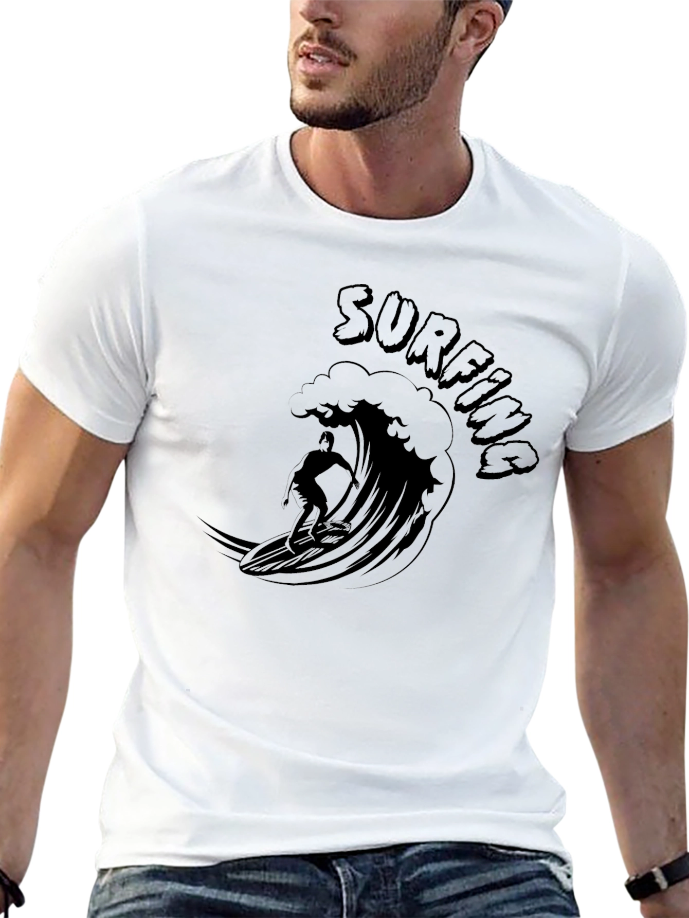 Surfing Wave Graphic Tee - Black