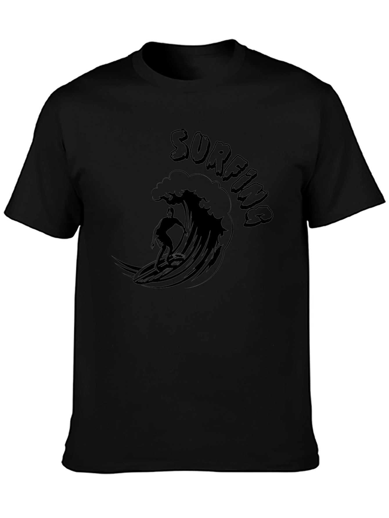 Surfing Wave Graphic Tee - Black
