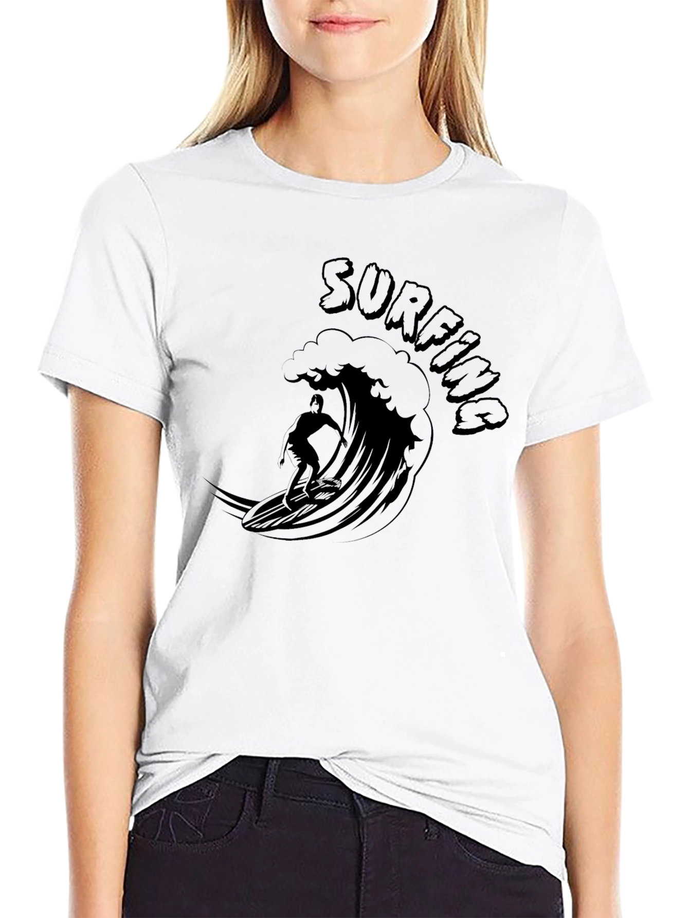 Surfing Wave Graphic Tee - Black