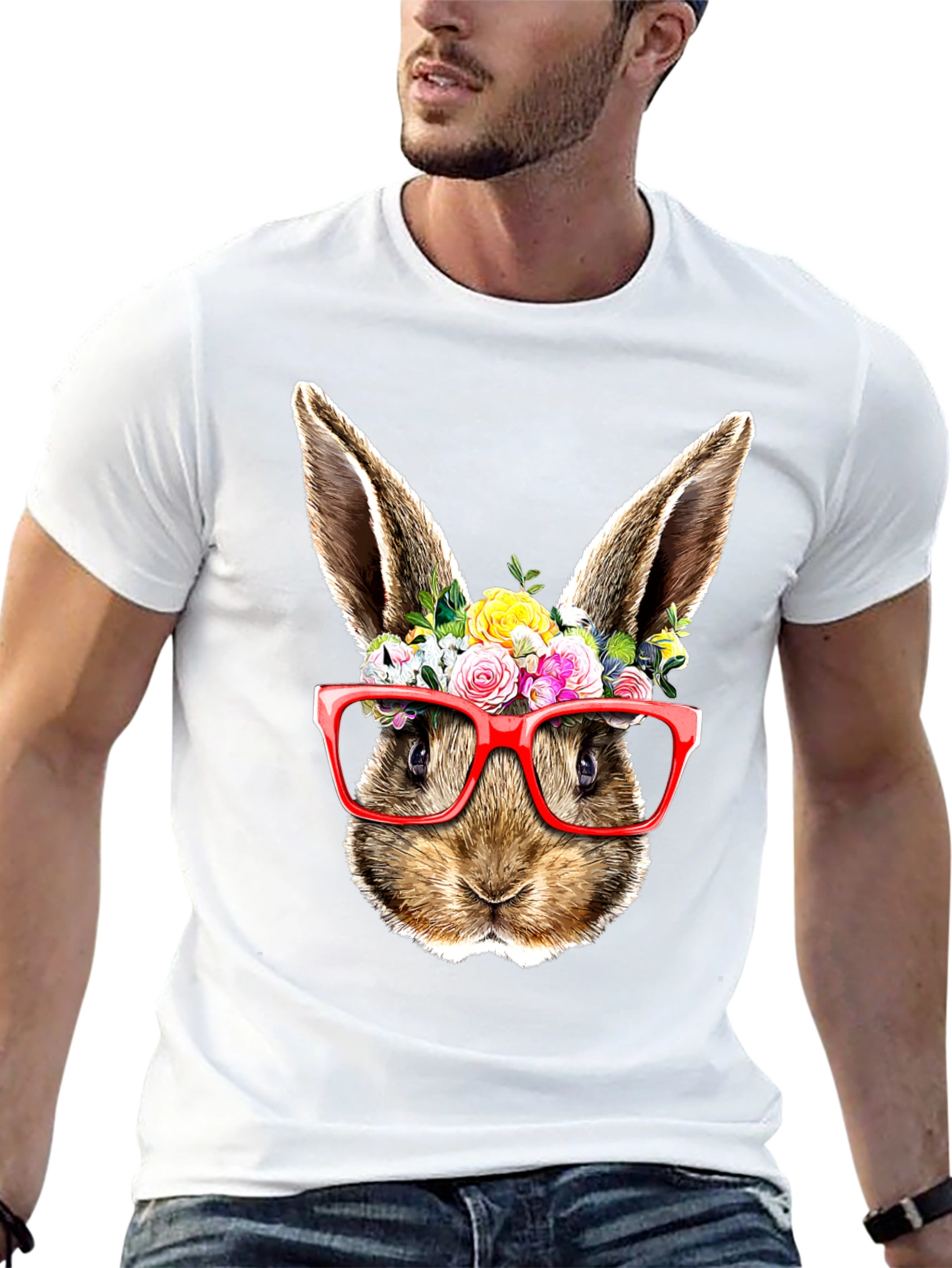 Bunny Floral Glasses Black T-Shirt