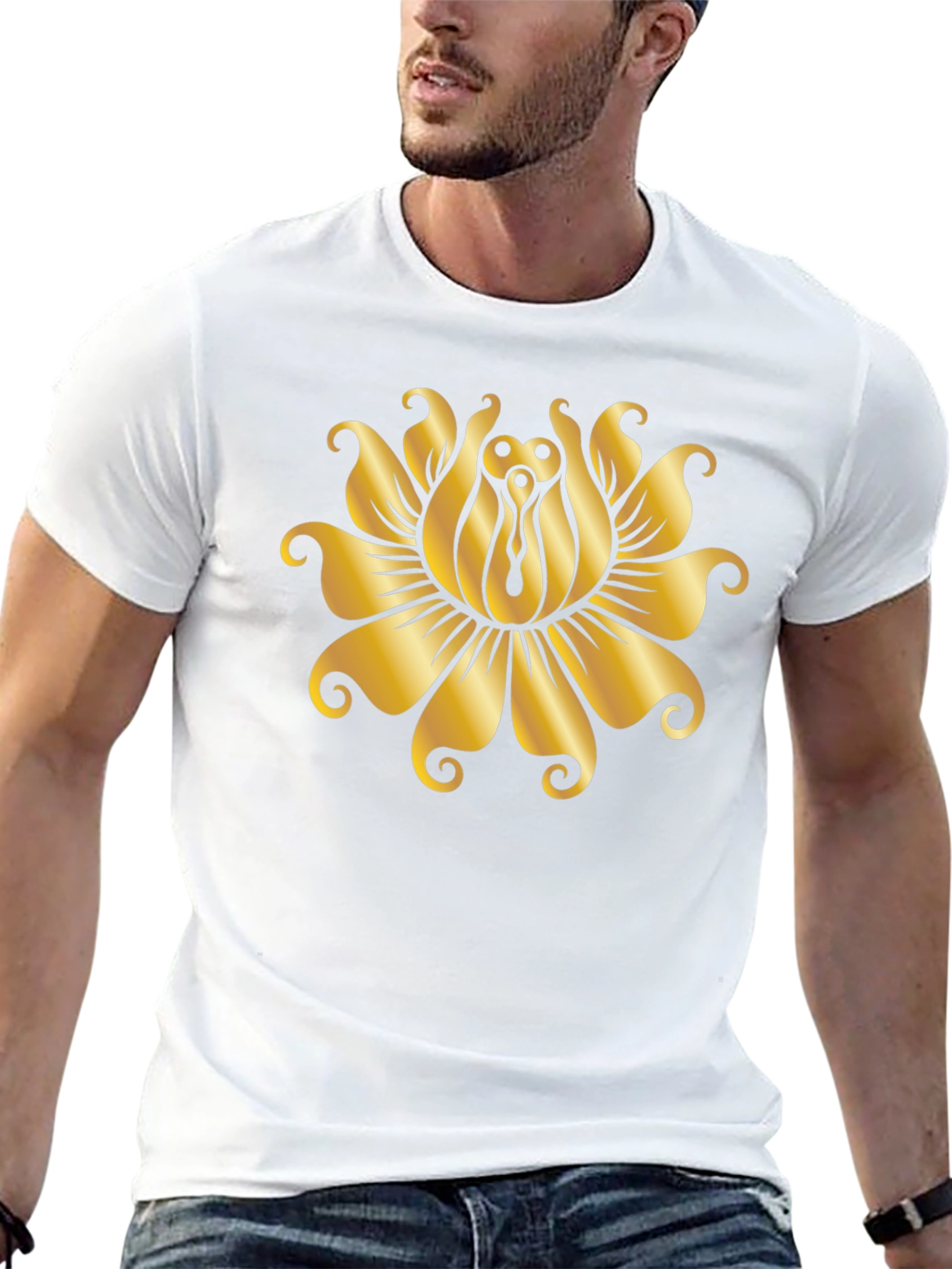 Golden Lotus Black T-Shirt - Unique Design