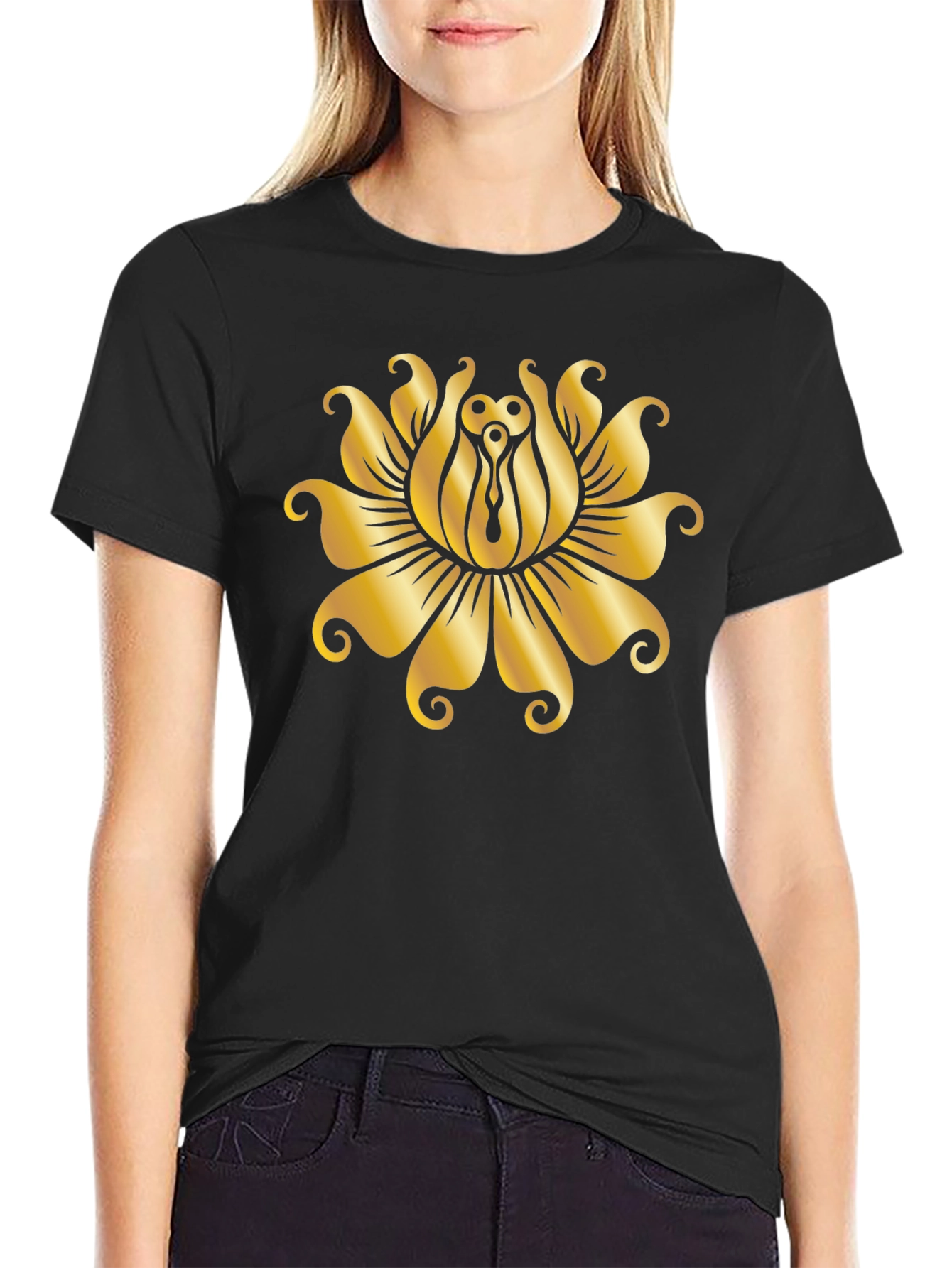 Golden Lotus Black T-Shirt - Unique Design