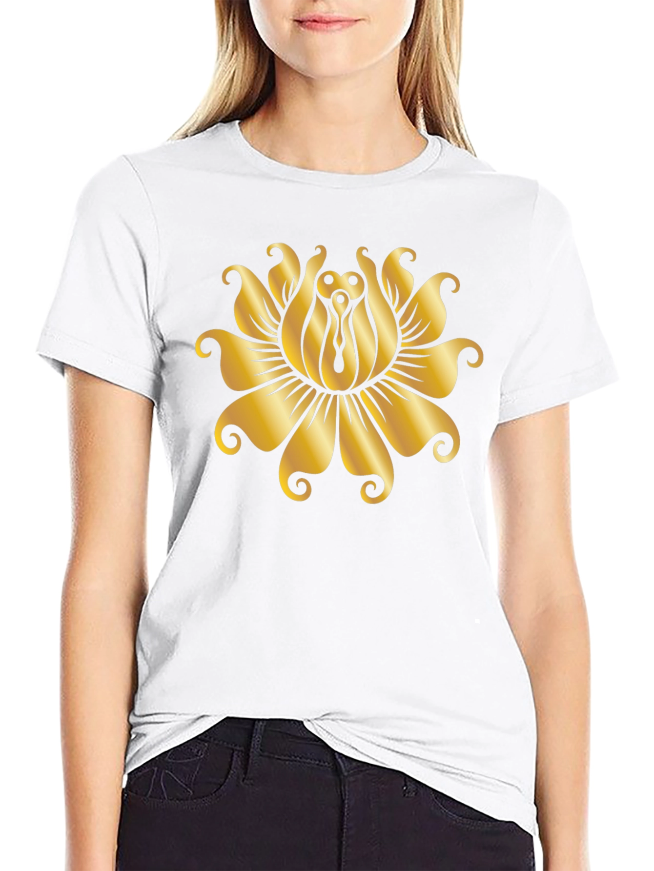 Golden Lotus Black T-Shirt - Unique Design