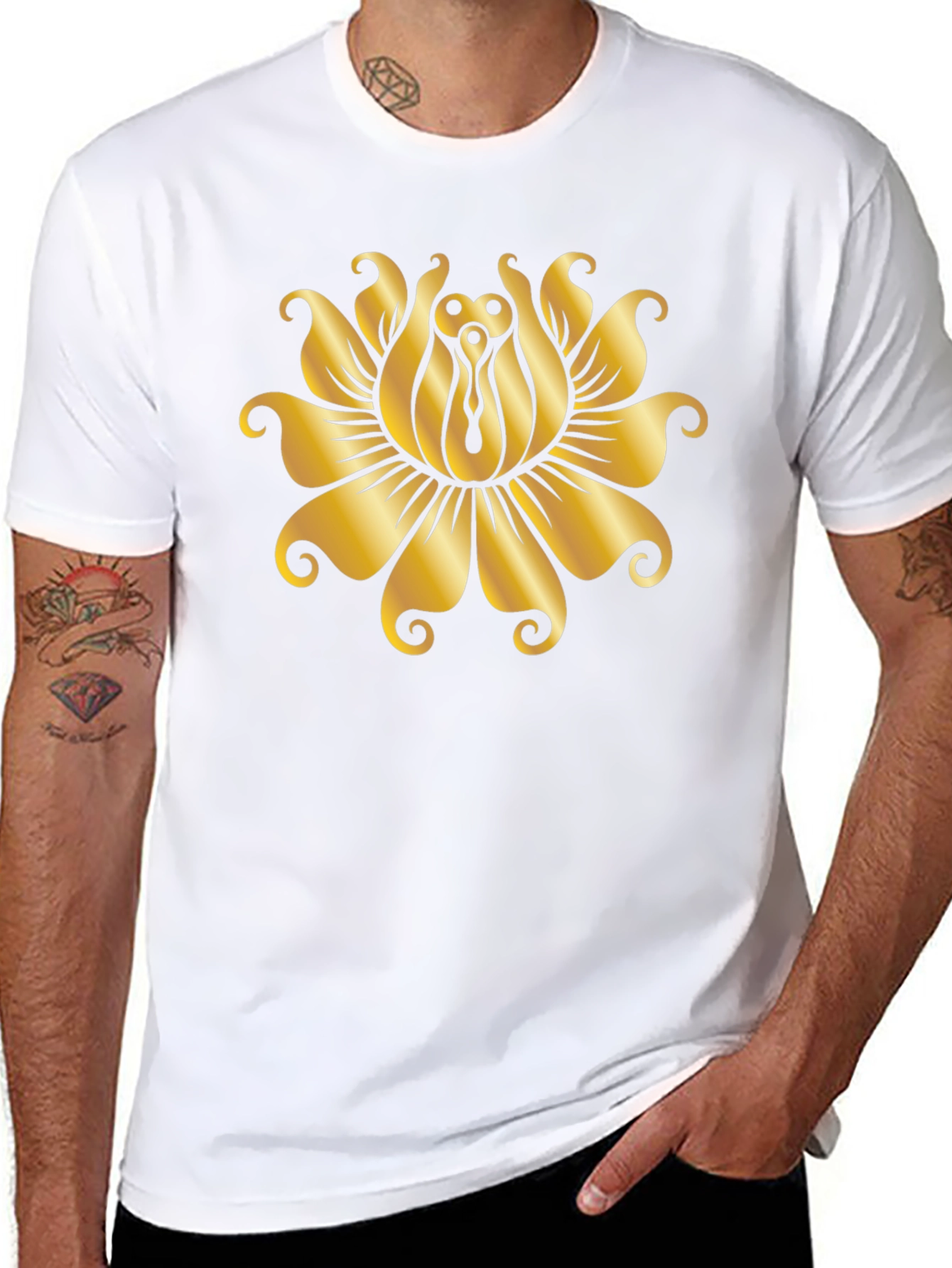 Golden Lotus Black T-Shirt - Unique Design