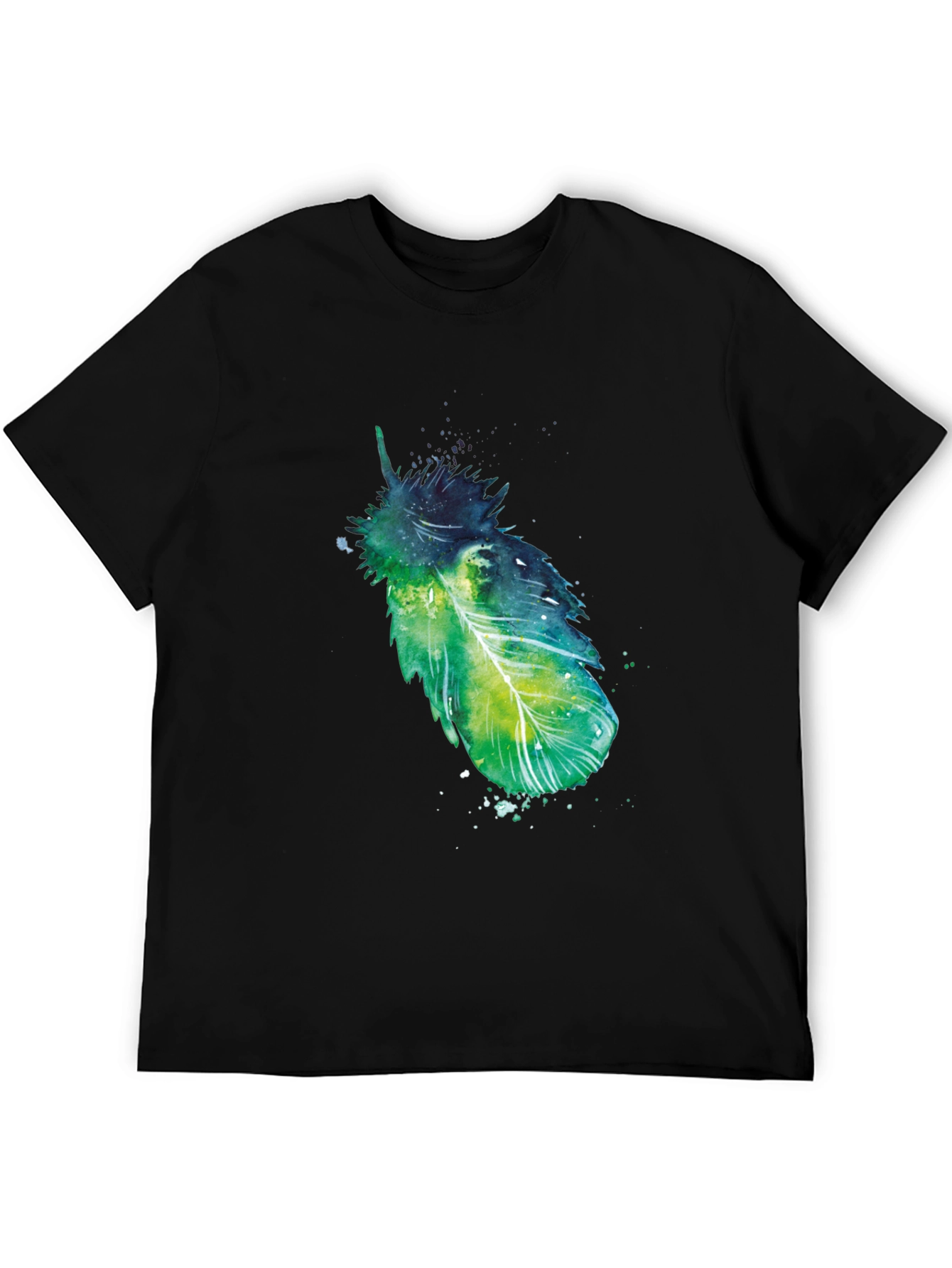 Artistic Feather Print Black T-Shirt