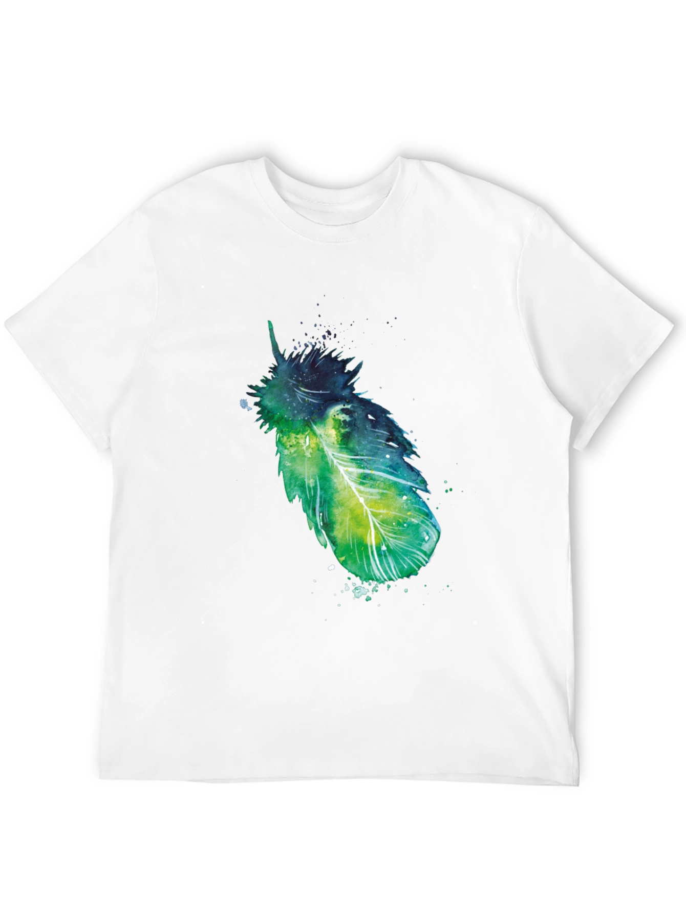 Artistic Feather Print Black T-Shirt