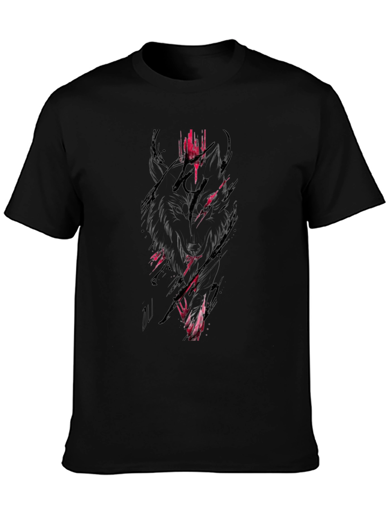 Black Wolf Graphic Tee - Mens Crew Neck Shirt