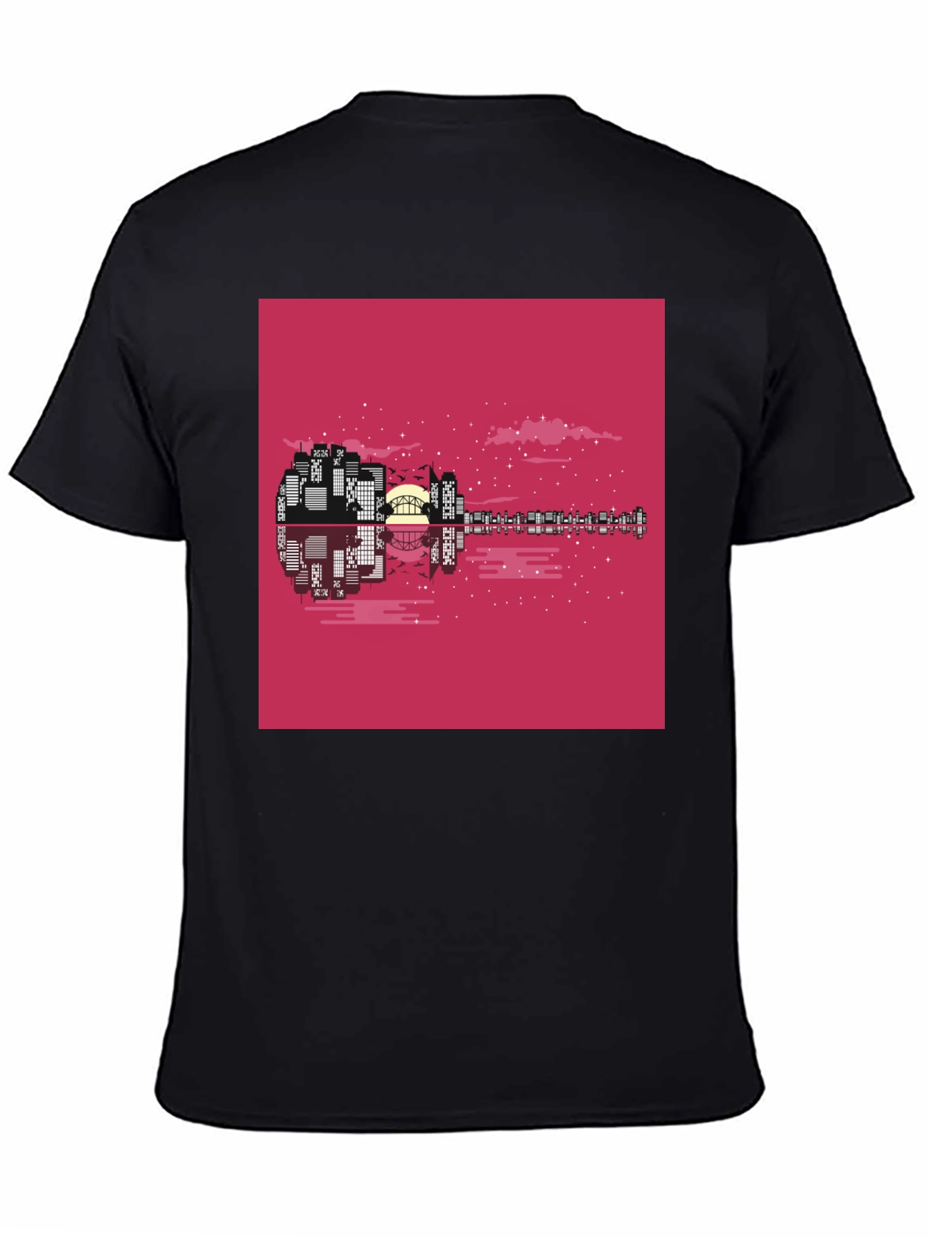 Cityscape Guitar Graphic Tee - Black Cotton Blend